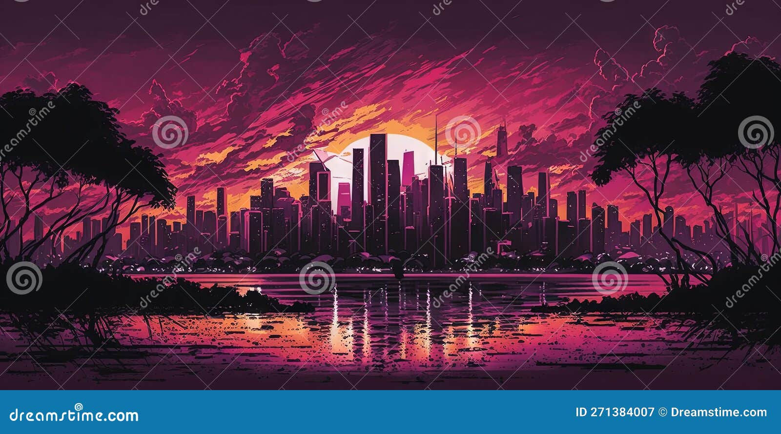 Wallpaper #aWjcHZMBSpphPi3-Yicj209 Panoramic Cityscape in Cyberpunk Futuristic Style Towering Skyscrapers
