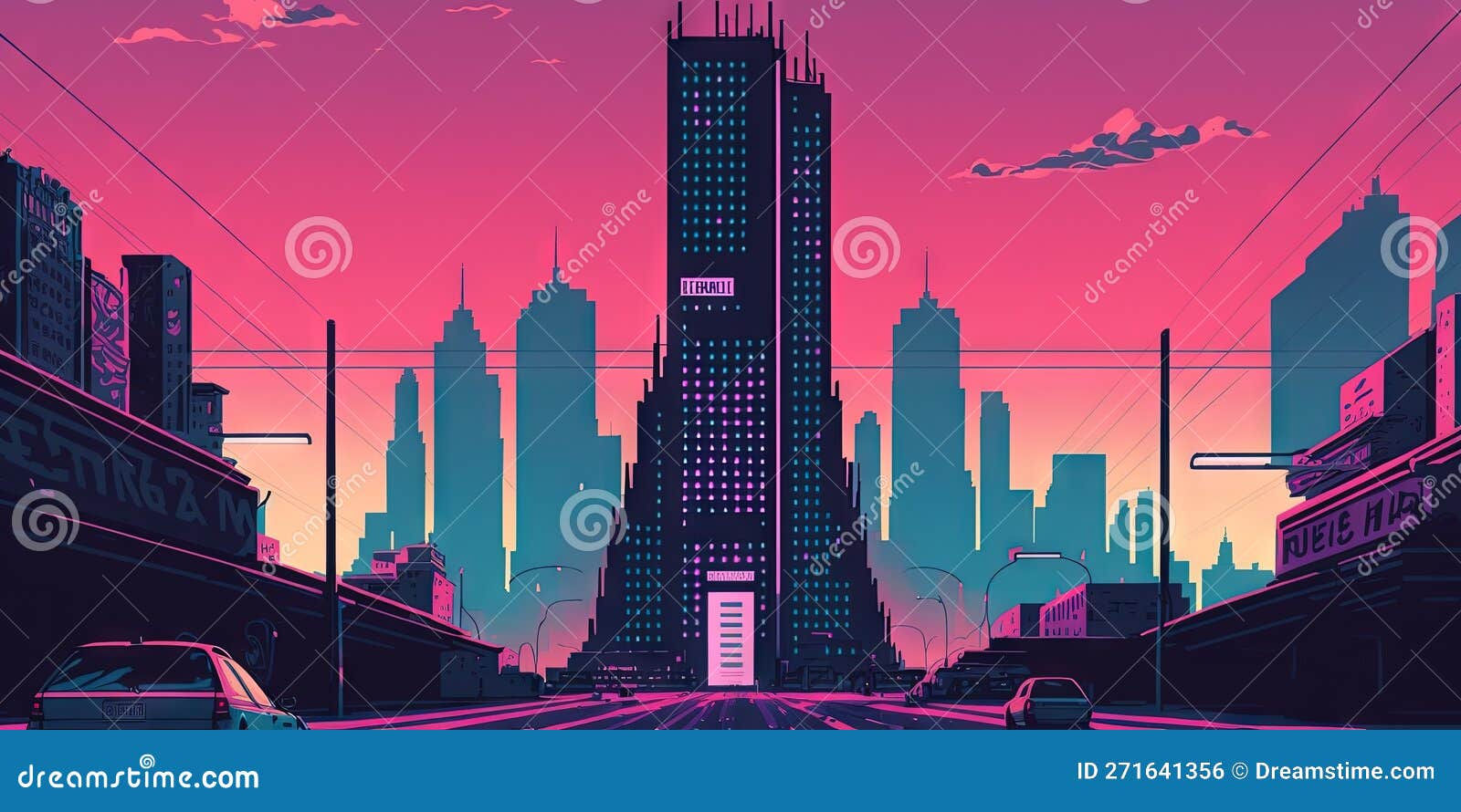 Wallpaper #aWjcHZMBSpphPi3-Yicj184 Panoramic Cityscape in Cyberpunk Futuristic Style Towering Skyscrapers