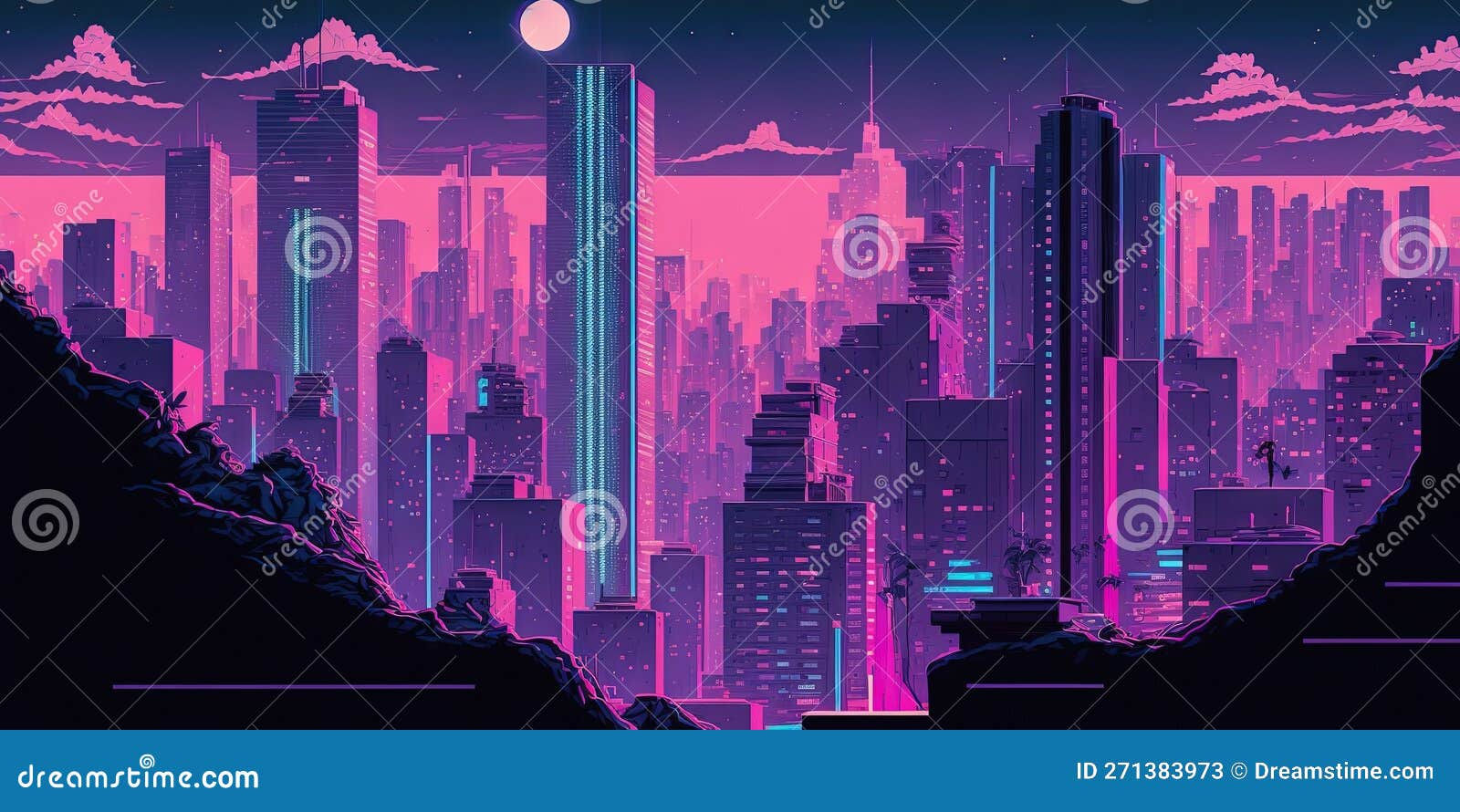 Wallpaper #aWjcHZMBSpphPi3-Yicj207 Panoramic Cityscape in Cyberpunk Futuristic Style Towering Skyscrapers
