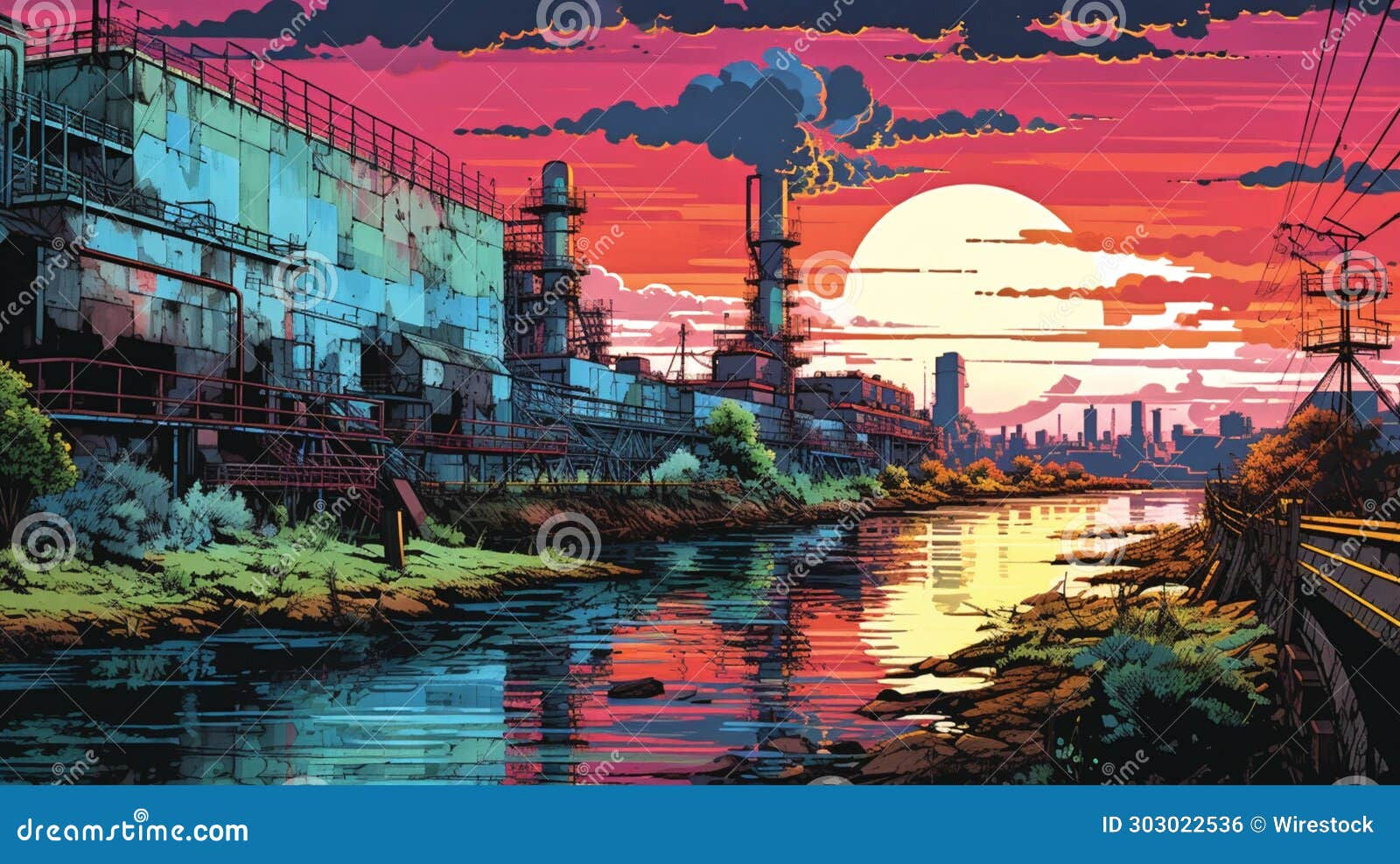 Wallpaper #uWhoHJMBSpphPi3-SyK813 Post Apocalyptic Cyberpunk Wasteland Sunset AI Generated Stock