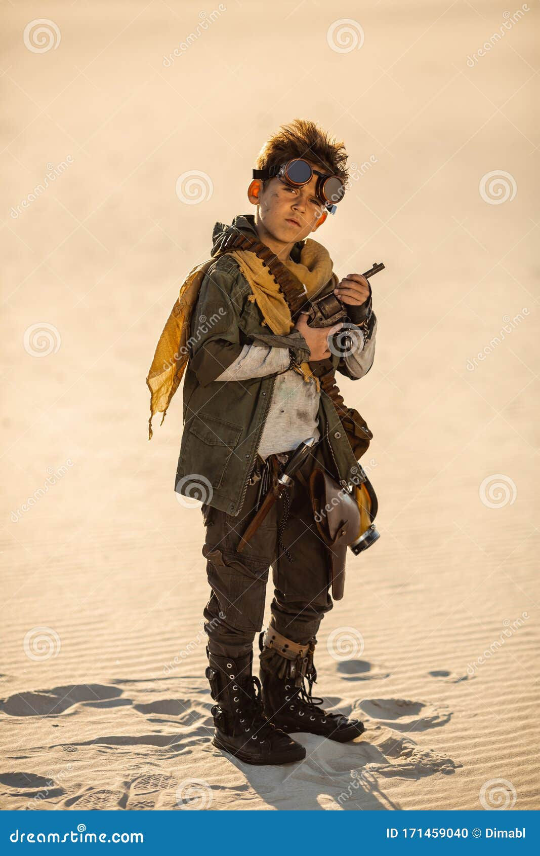 Wallpaper #uWhoHJMBSpphPi3-SyK8190 Post Apocalyptic Warrior Boy Outdoors in a Wasteland Stock Photo