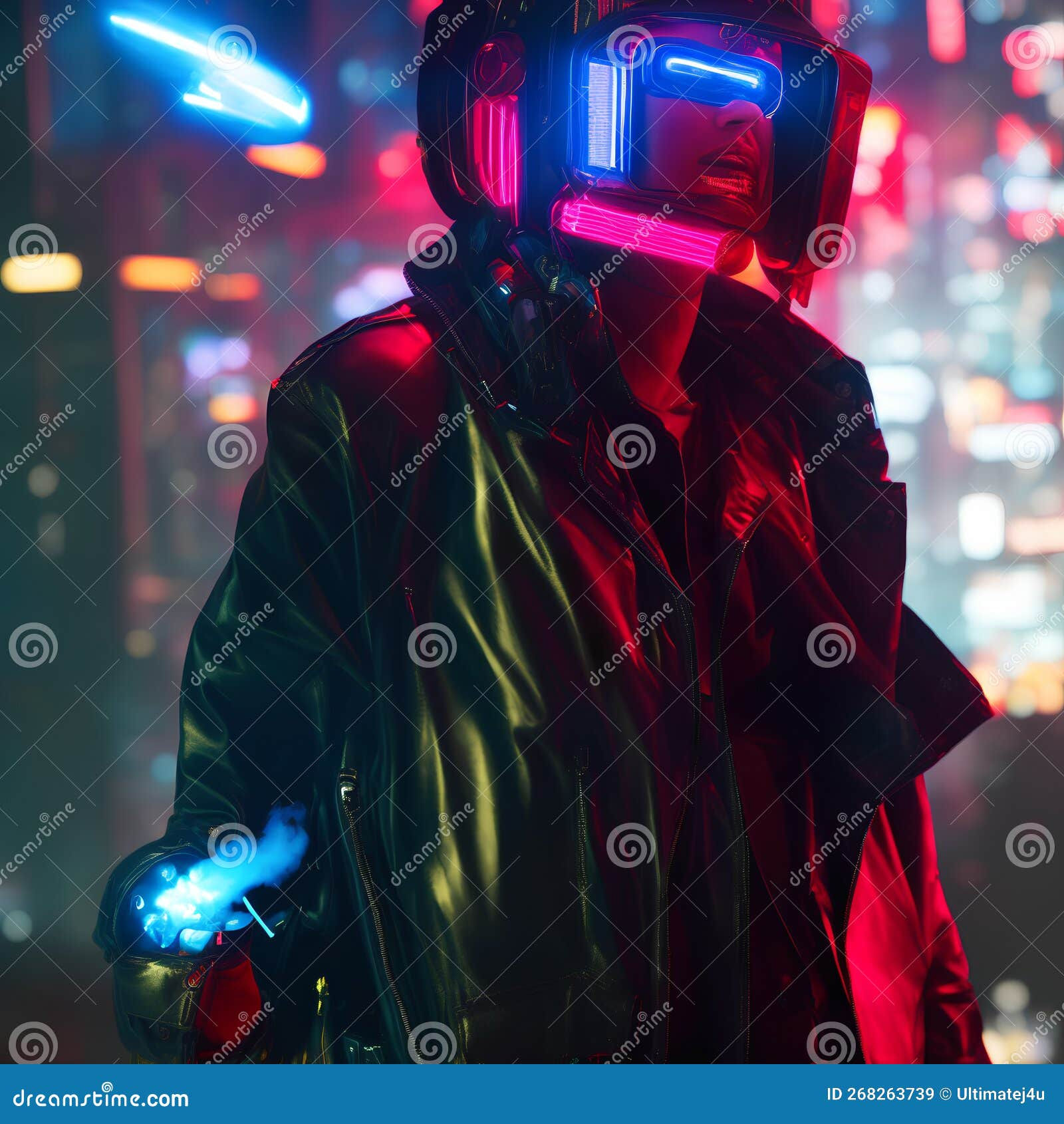 Wallpaper #fLyFO5MBMDFIMcjN7X9M25 Neon Cyberpunk Black Hooded Character Red Neon Eyes Background AI