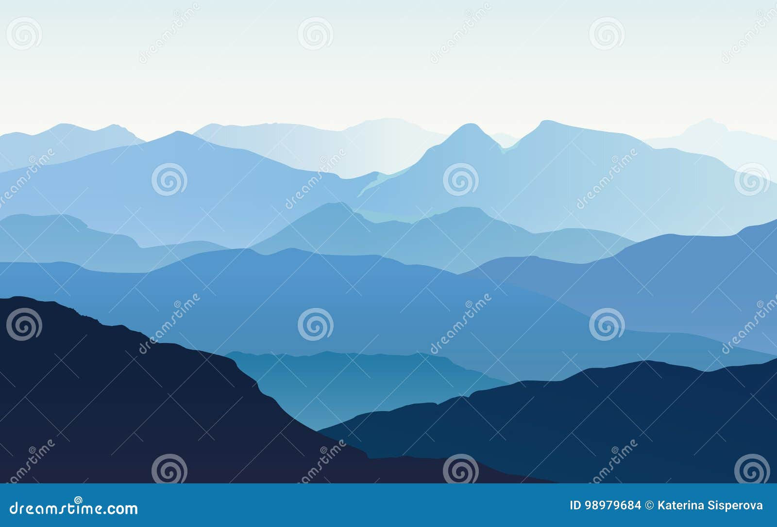 Wallpaper #x--qS5MBMN-XEVvVnztn131 Vector Landscape with Blue Silhouettes of Hills and Mountains Wi Stock