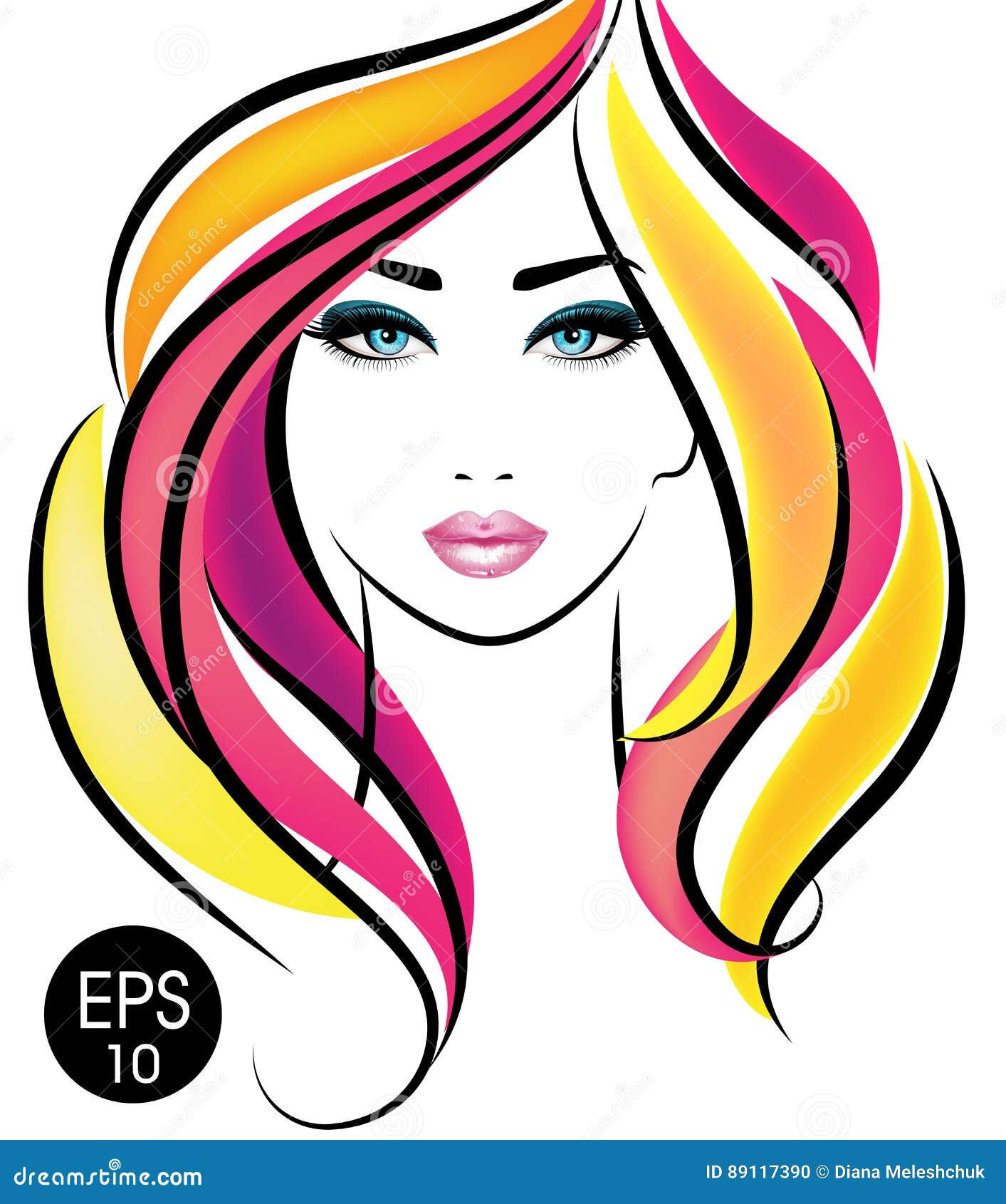 Wallpaper #0RkzIo8BtGB6xQ78-oFq37 Vector Stock Woman Face Beauty Girl Portrait with Colorful Hair Stock