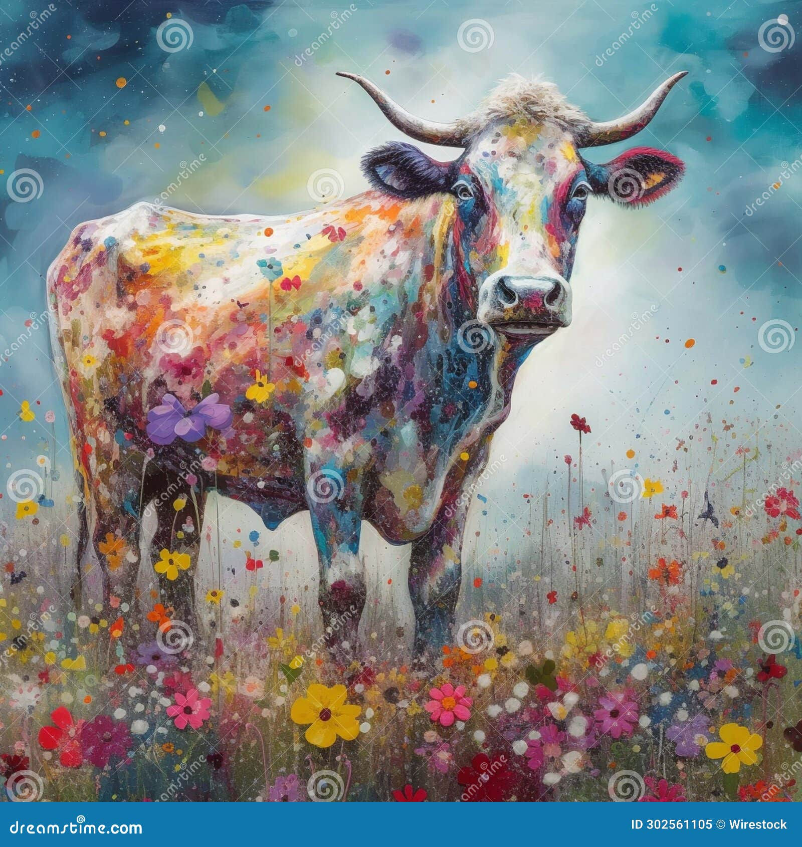 Wallpaper #W2g2IpMBSpphPi3-mTKk177 Vibrant Main Cow Artwork AI Generated Stock Illustration