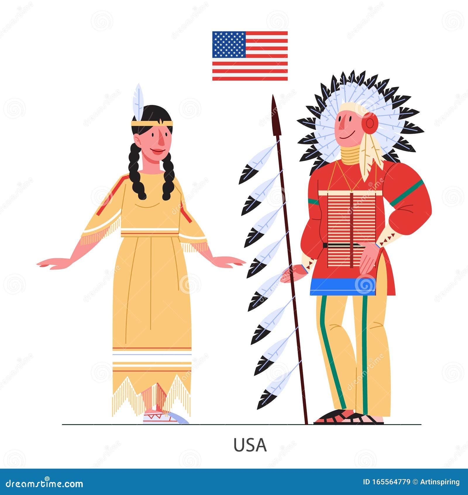 Wallpaper #pjEKNpMB5zzyi_yYC1hf157 Vector Illustration of Native Americans in National Costume with a Flag