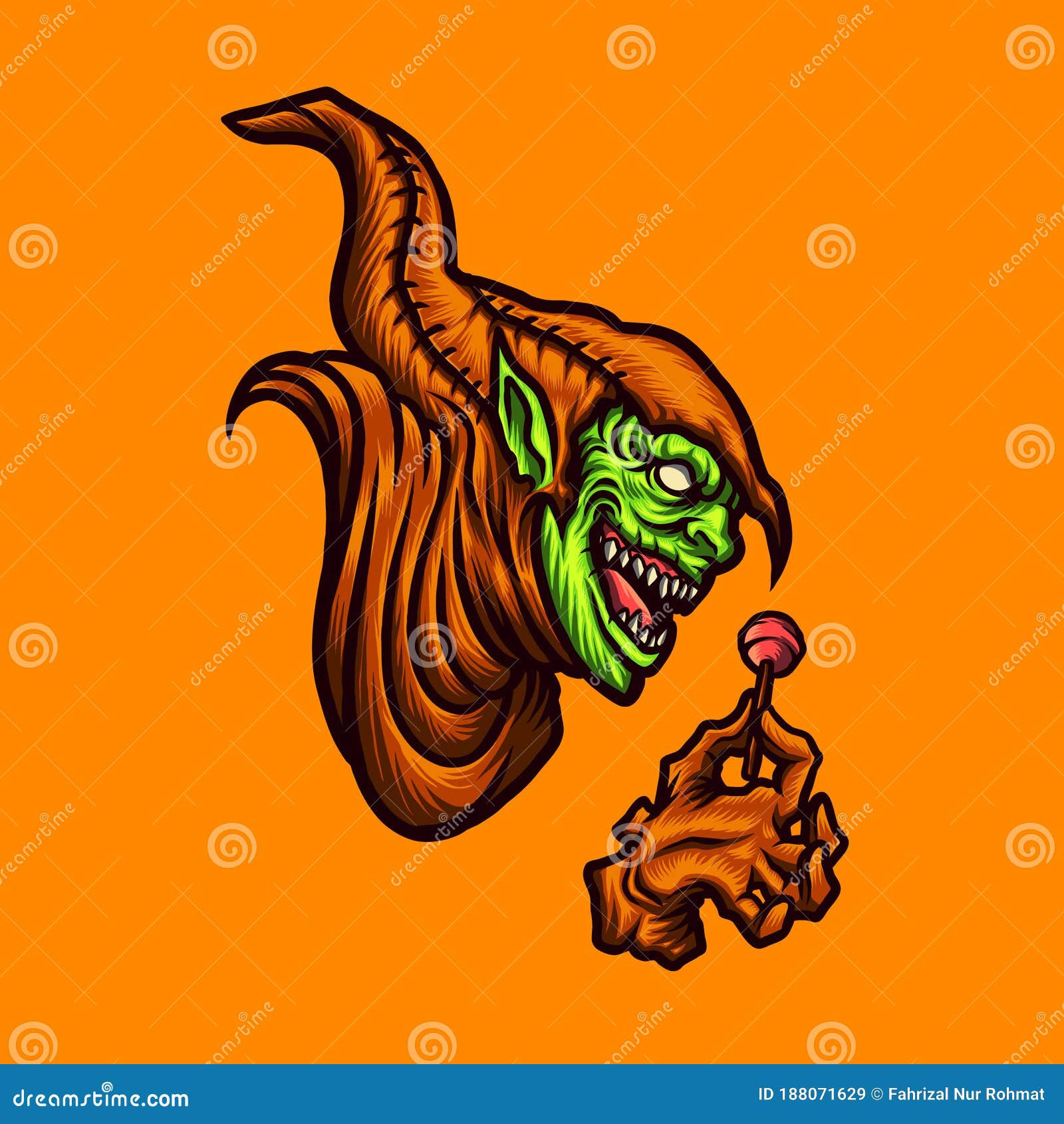 Wallpaper #GkAxMJMBJhL2WPbaVMA6264 Vector Illustration of Creepy Green Goblin Head with a Candy on the