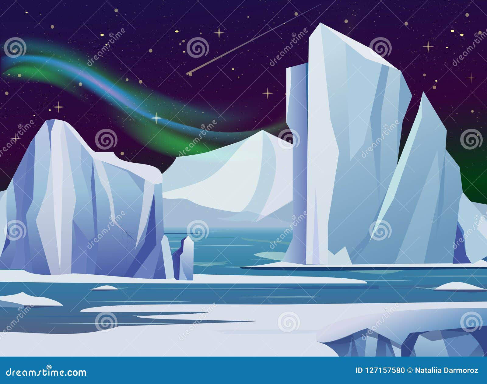 Wallpaper #33dqJpMB-pgBXx60GaEs266 Vector Illustration Arctic Night Landscape with Iceberg and Mountains