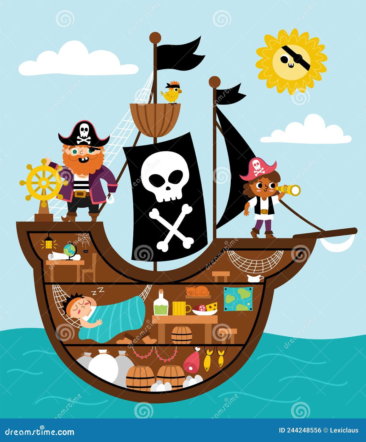 Wallpaper #d2eF75IBSpphPi3-e2JQ170 Vector Pirate Ship Scene Raider Vessel Interior with Pirates Cargo