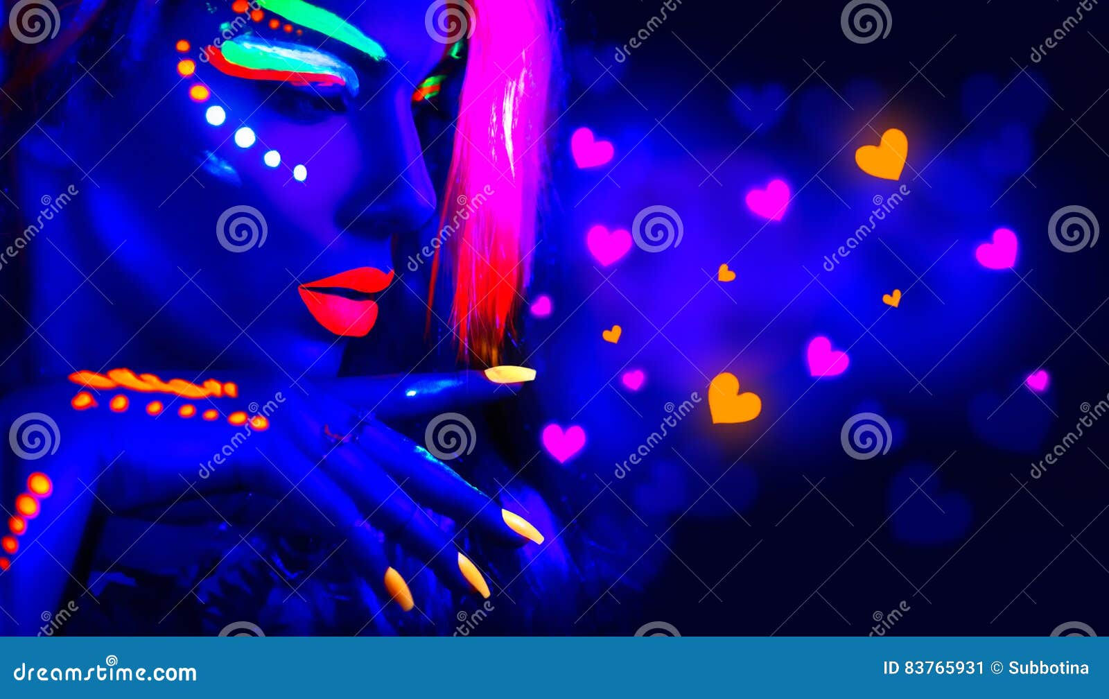 Wallpaper #32gqF5MBSpphPi3-sA2h292 Valentines Day Disco Party Fashion Model Girl in Neon Light Stock