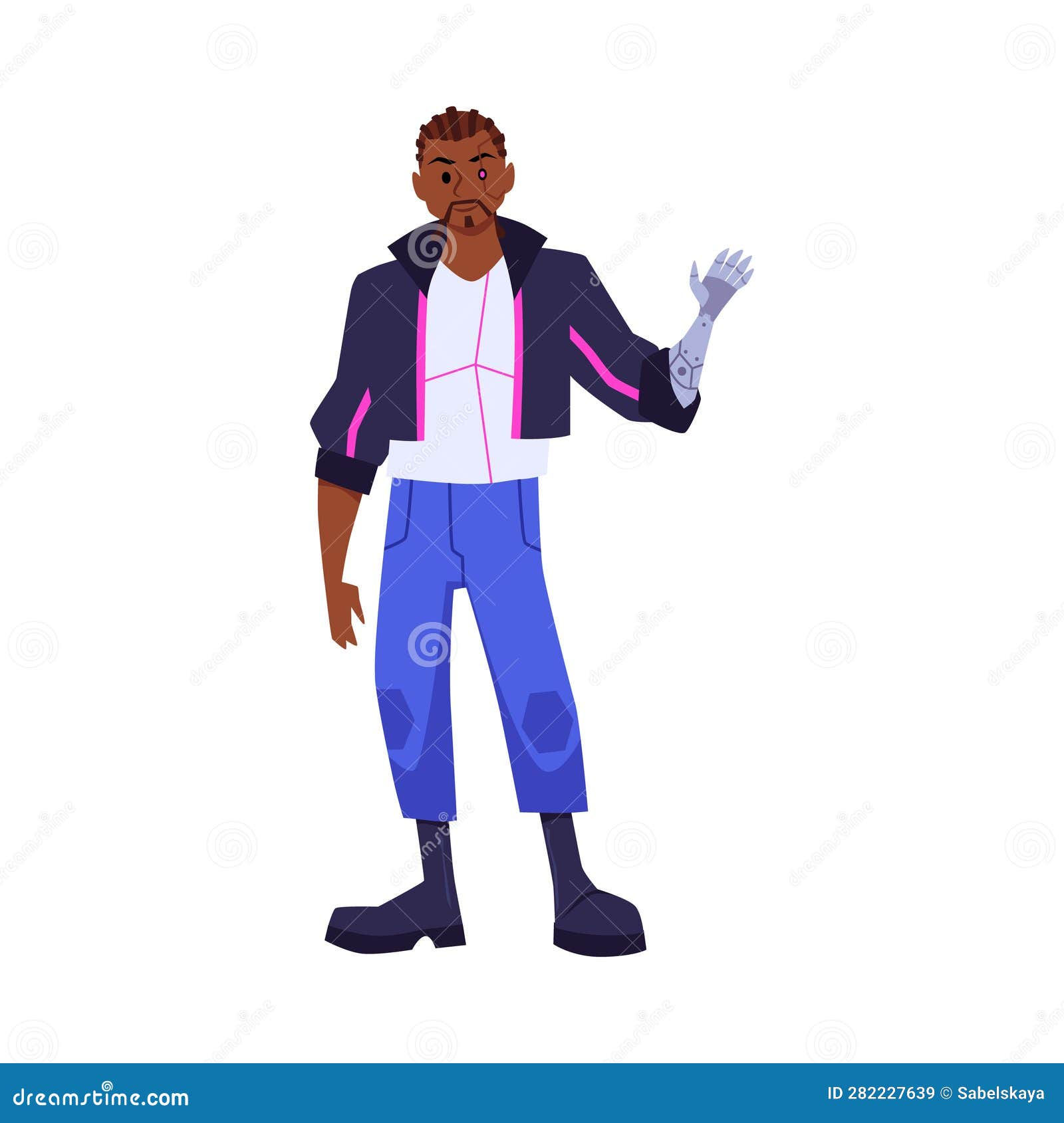 Wallpaper #EBqIT5MB1yWOL4qgrX-V48 Vector Cartoon Cyberpunk Black Man from the Future Waving with