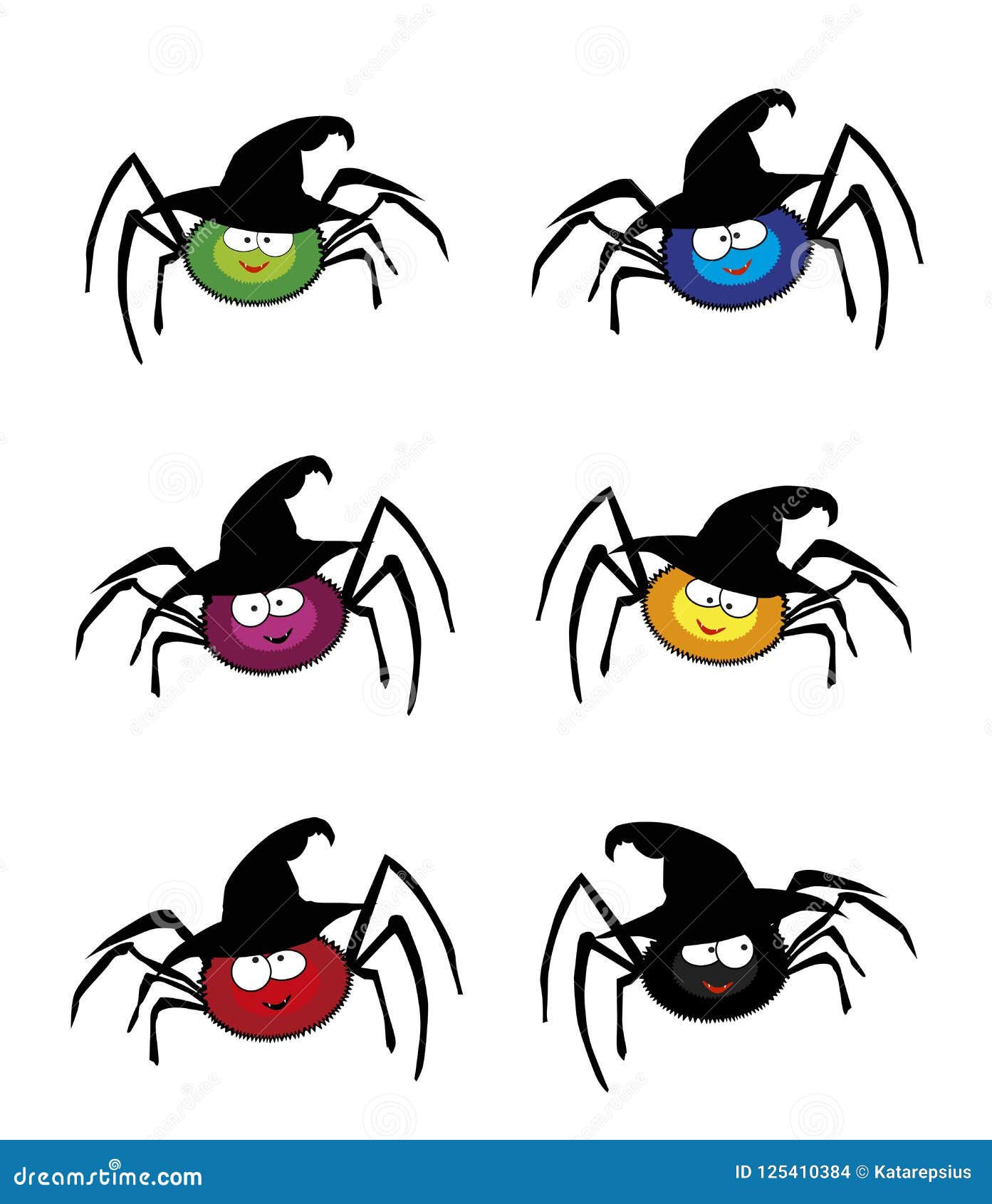 Wallpaper #Th38LJMBlOZrFDOkrs2G175 Vector Set of Cute Funny Multi Colored Spiders Wearing Witch Hat on