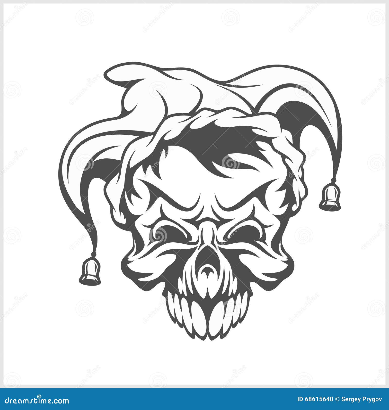 Wallpaper #dwO7YpMBpyOg8YnEENNL142 Joker Skull Wearing a Clown Jesters Cap Hat with Two Bells Stock