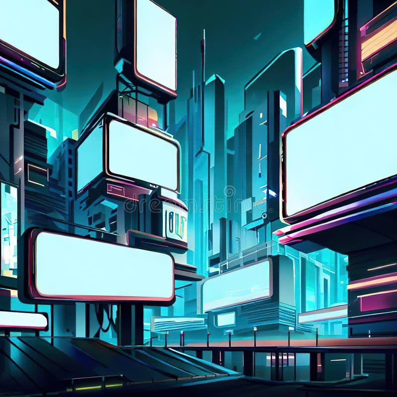 Wallpaper #U7gq25IBJvJKYCmEGfWT421 Futuristic Neon Modern Billboards in City at Night for Technology AI