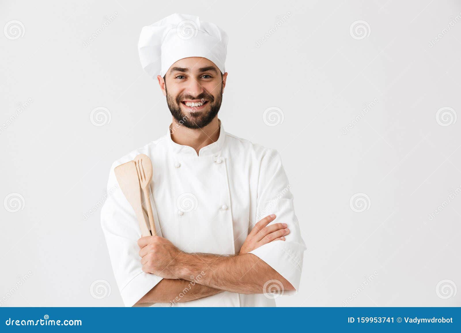 Wallpaper #uGcKC5MBSpphPi3-5NdM418 Image of Happy Chief Man in Cook Uniform Smiling While Holding Wooden