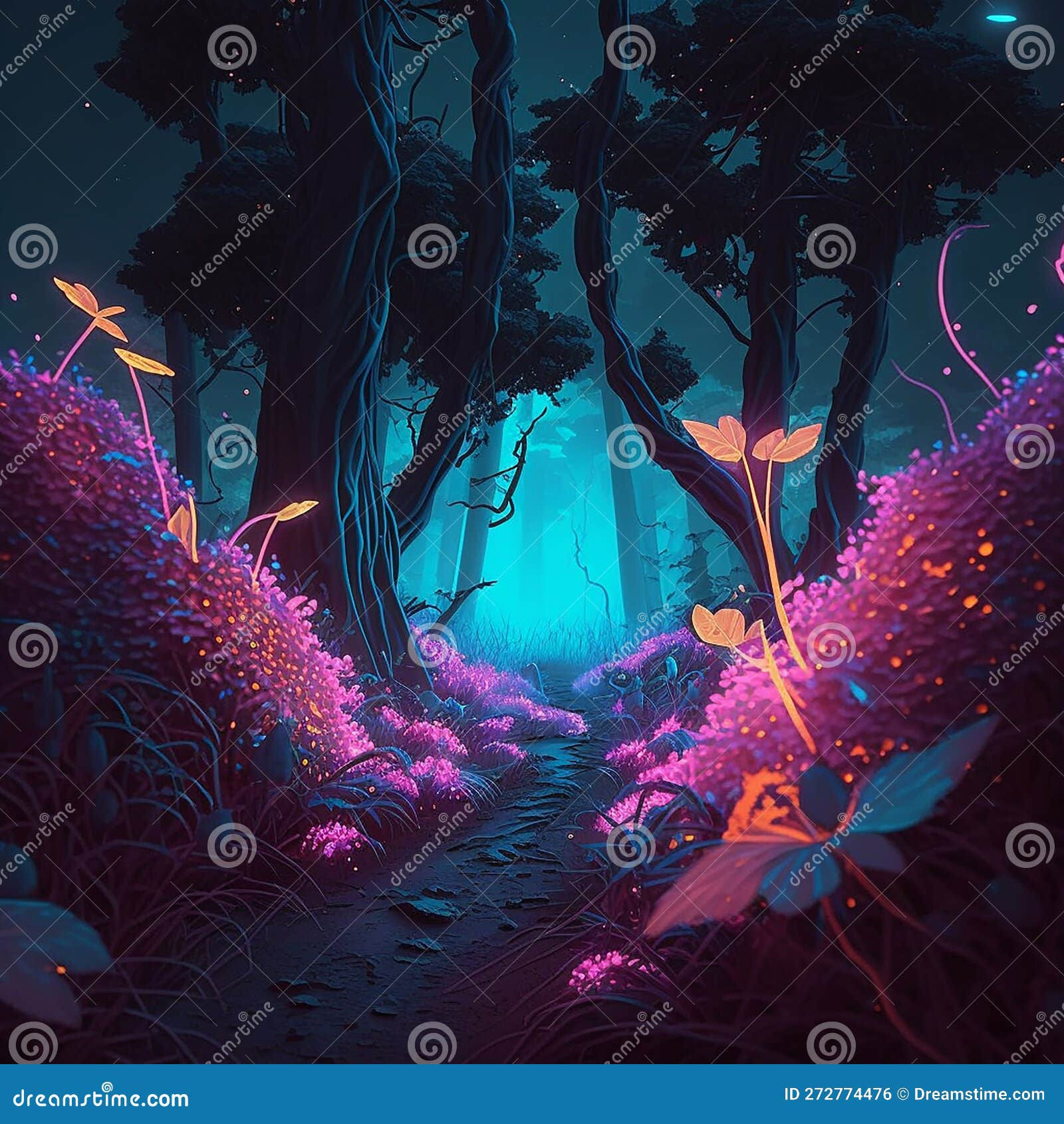 Wallpaper #lGcDC5MBSpphPi3-T9ct18 Magical Glowing Forest Illustration Mysterious Jungle Colorful