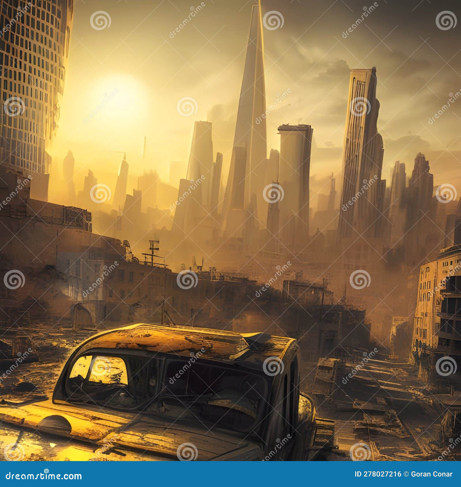 Wallpaper #oJl_P5MBUcASHT6nQswf204 Ruined Town in a Post Apocalyptic World Stock Illustration