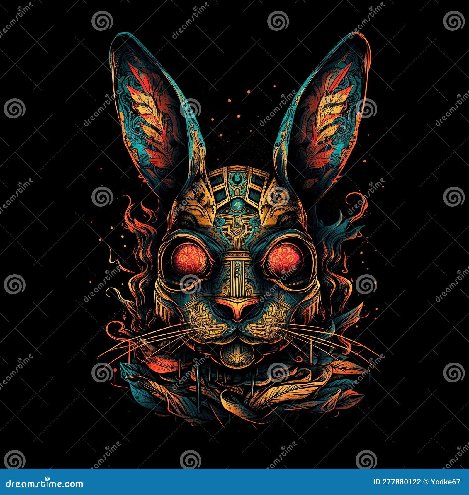 Wallpaper #qa3MMZMBKf019FdaUxGB77 Image of Cyberpunk Rabbit Mask with Colorful Patterns on Black
