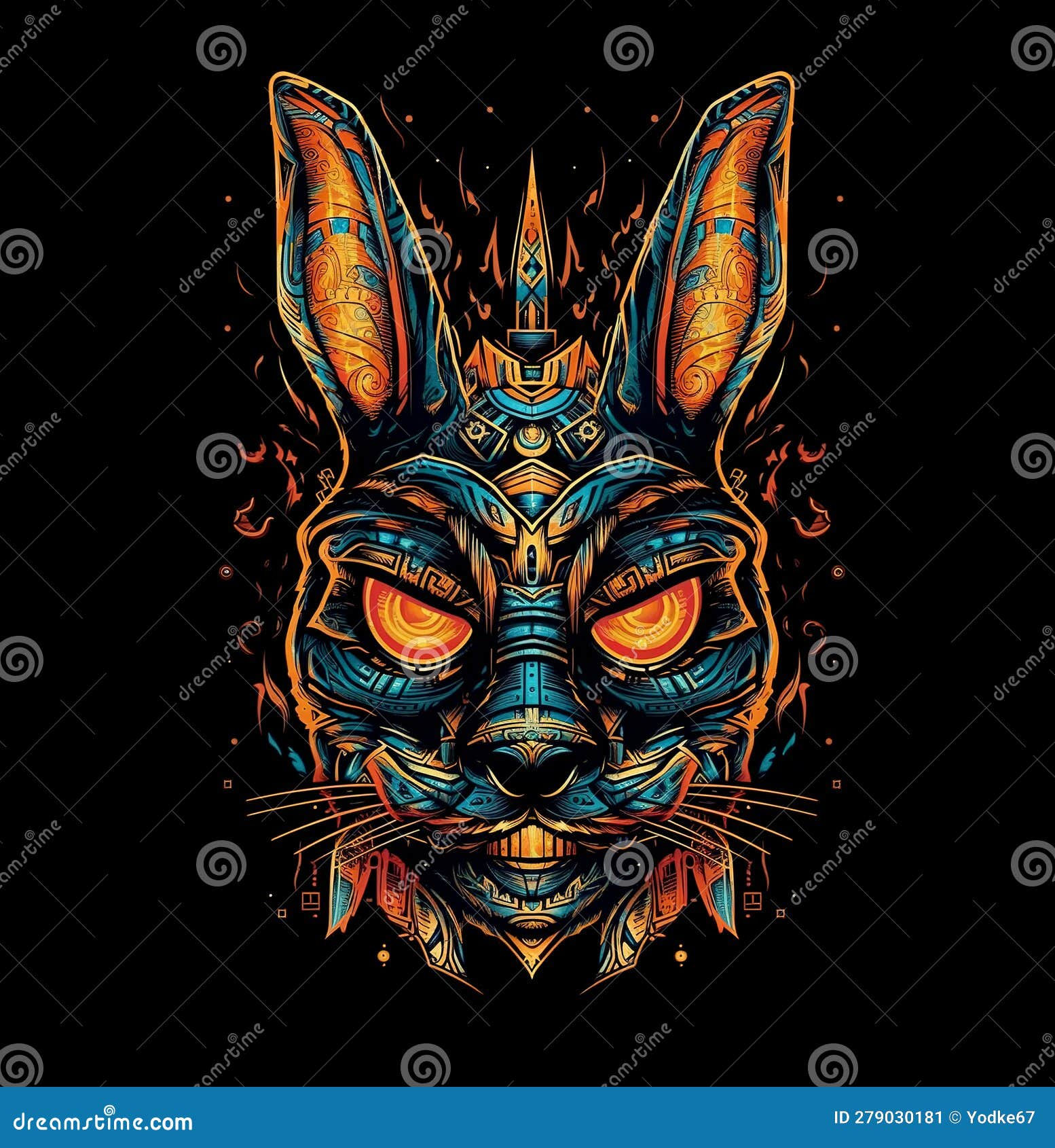 Wallpaper #qa3MMZMBKf019FdaUxGB192 Image of Cyberpunk Rabbit Mask with Colorful Patterns on Black