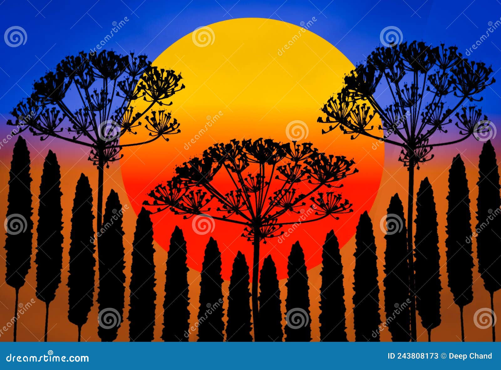 Wallpaper #r2fTEJMBSpphPi3-HPTq145 Illustration of Sunset in the Forest Abstract Blue Background Stock