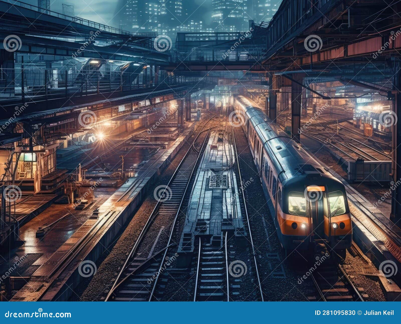 Wallpaper #xsn1i5cB-VVLIetlTmhe61 Cyberpunk Train Station with Futuristic Trains Stock Photo