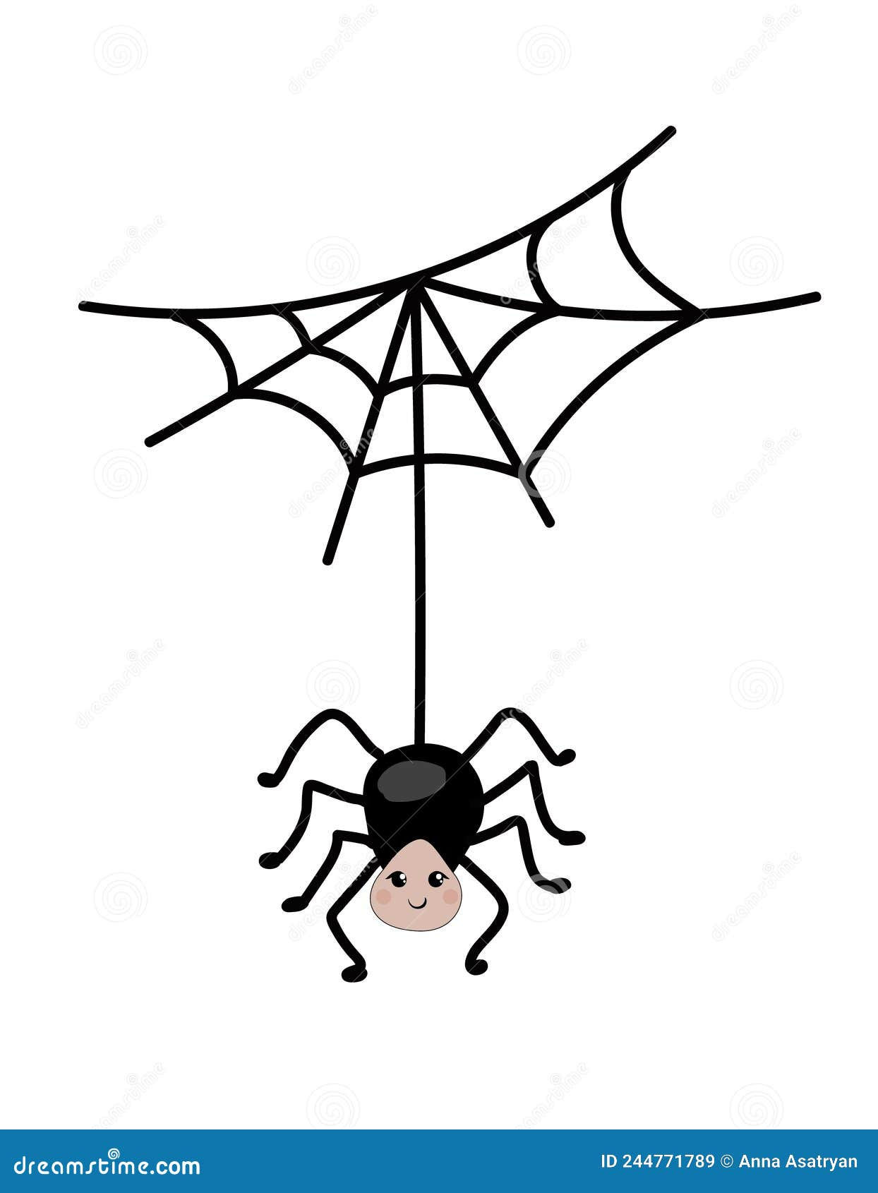 Wallpaper #9mdFCpMBSpphPi3-NNO027 A Spider Crawls on a Web in a Cartoon Style on a White Background Stock