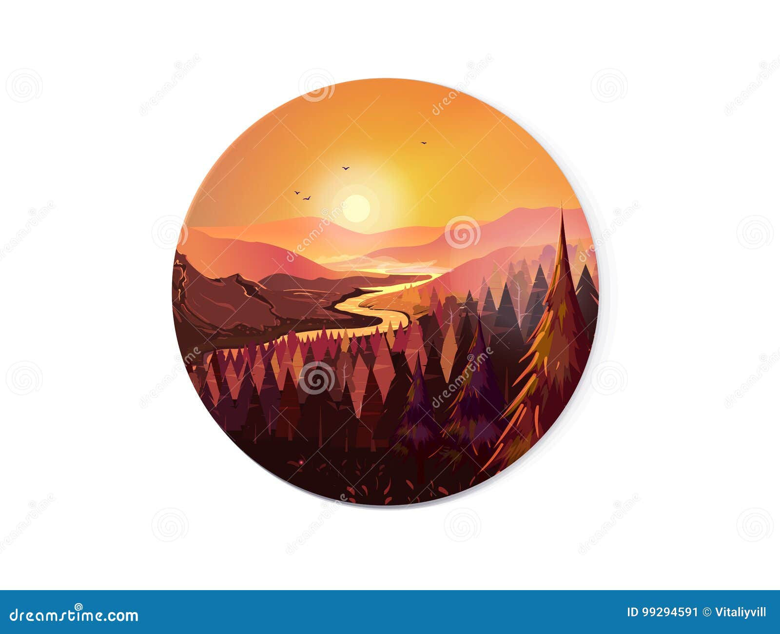 Wallpaper #gXfEJ5MB-pgBXx60hqcW344 Sunrise in Beautiful Mountains with River and Forest Vector