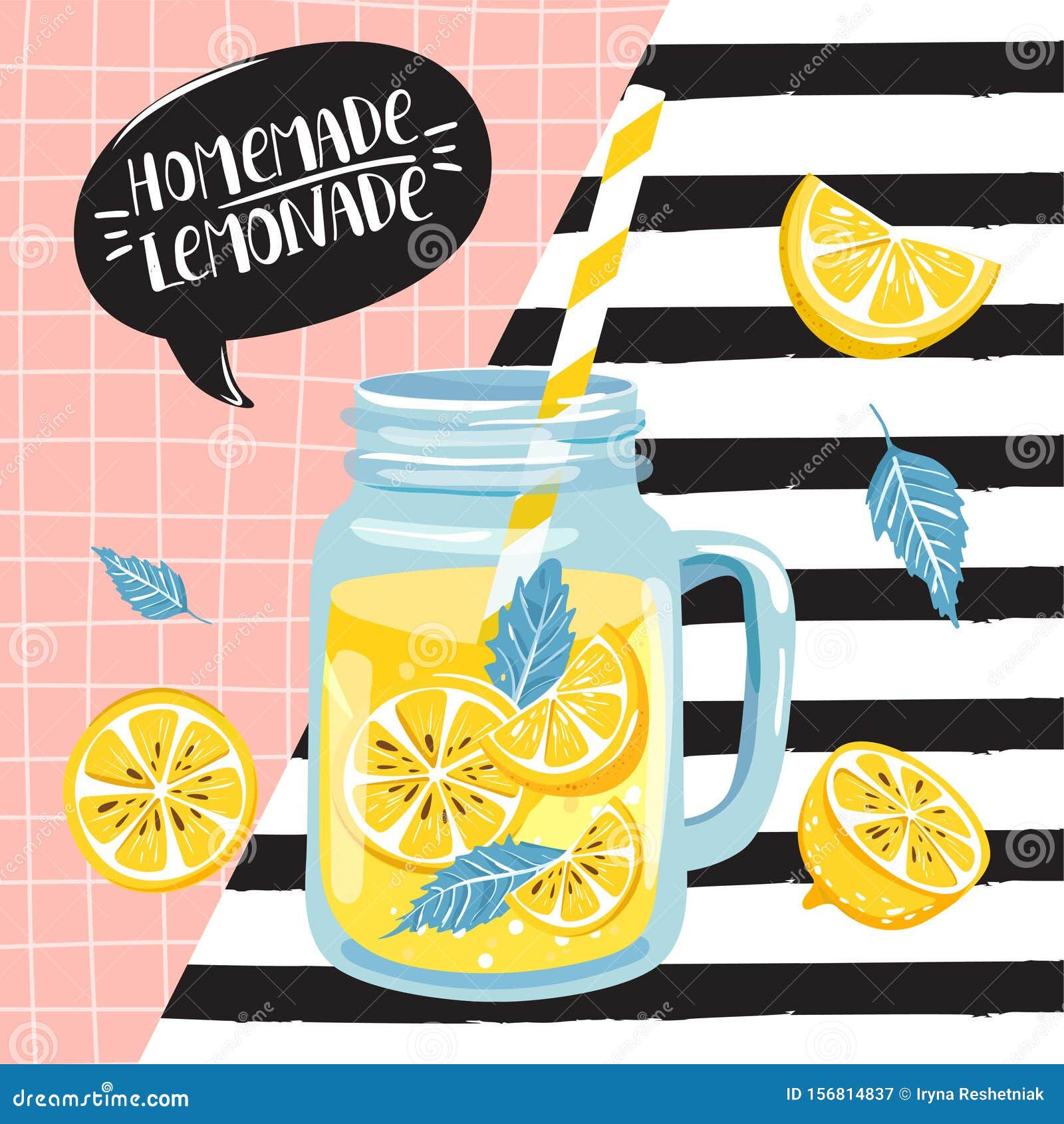 Wallpaper #4WcM6pIBSpphPi3-bkQ1150 Summer Set with Lemon Mint Jar with Lemonade Stock Vector