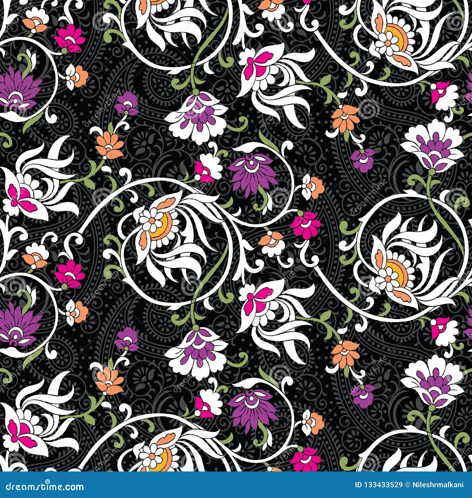 Wallpaper #uxkp-44BtGB6xQ78AUaf17 Seamless Vintage Flower Pattern with Paisley Stock Vector