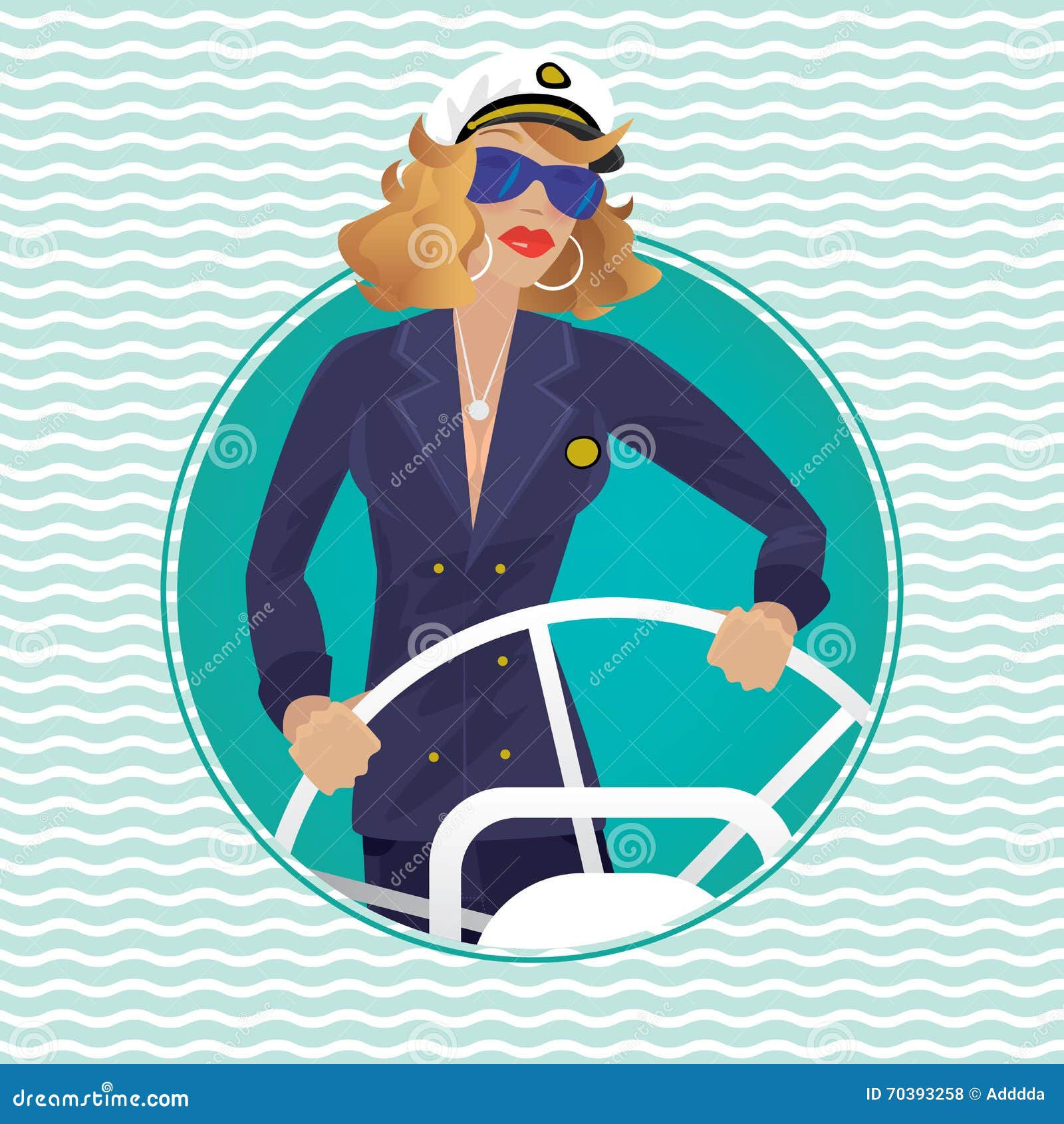 Wallpaper #sTGvNZMB5zzyi_yYOVfz176 Sea Captain Female in Round Water Frame with Ships Wheel Stock Vector