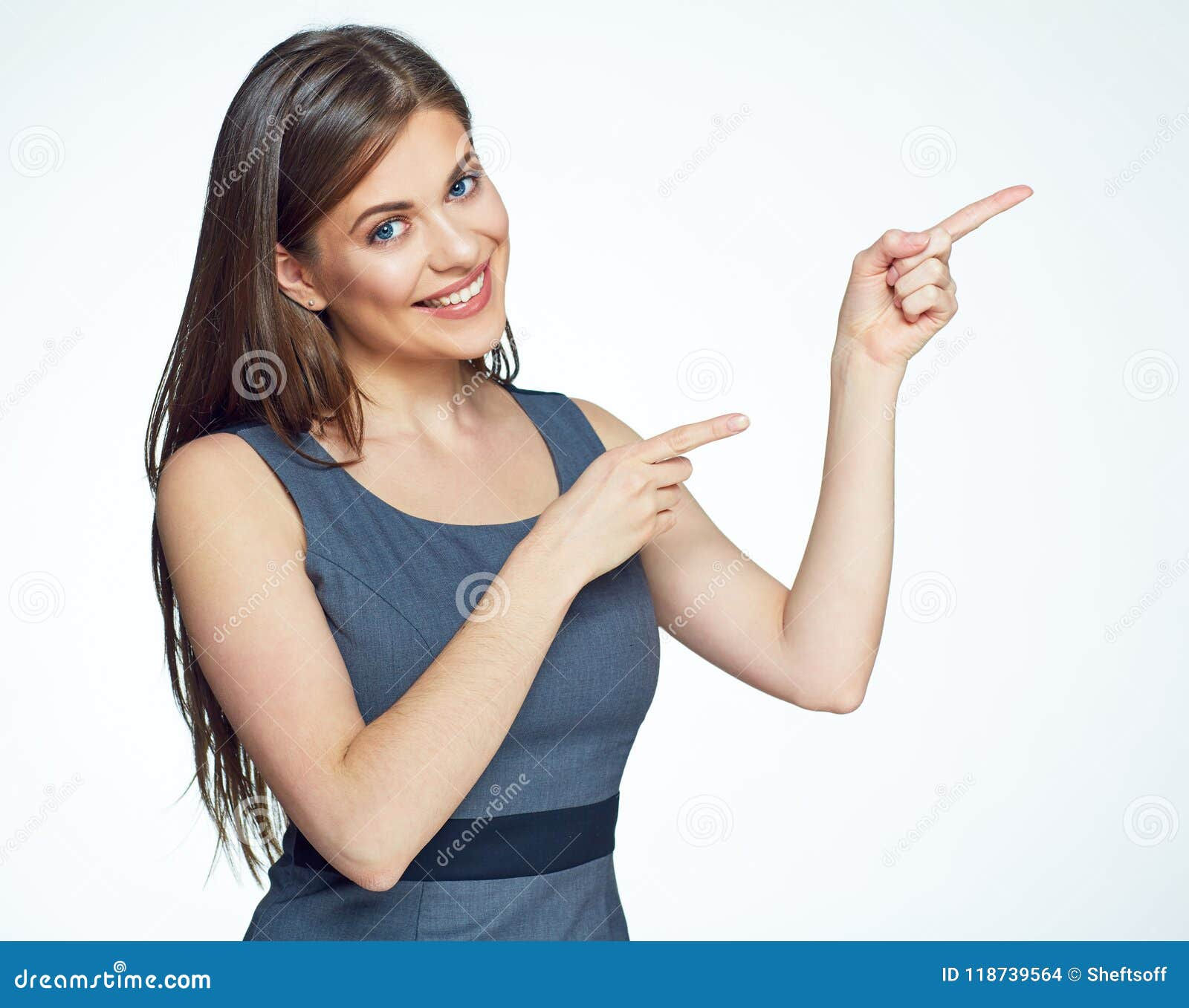 Wallpaper #AGcI75IBSpphPi3-VmDL139 Smiling Business Woman Pointing Finger on Copy Space Stock Photo