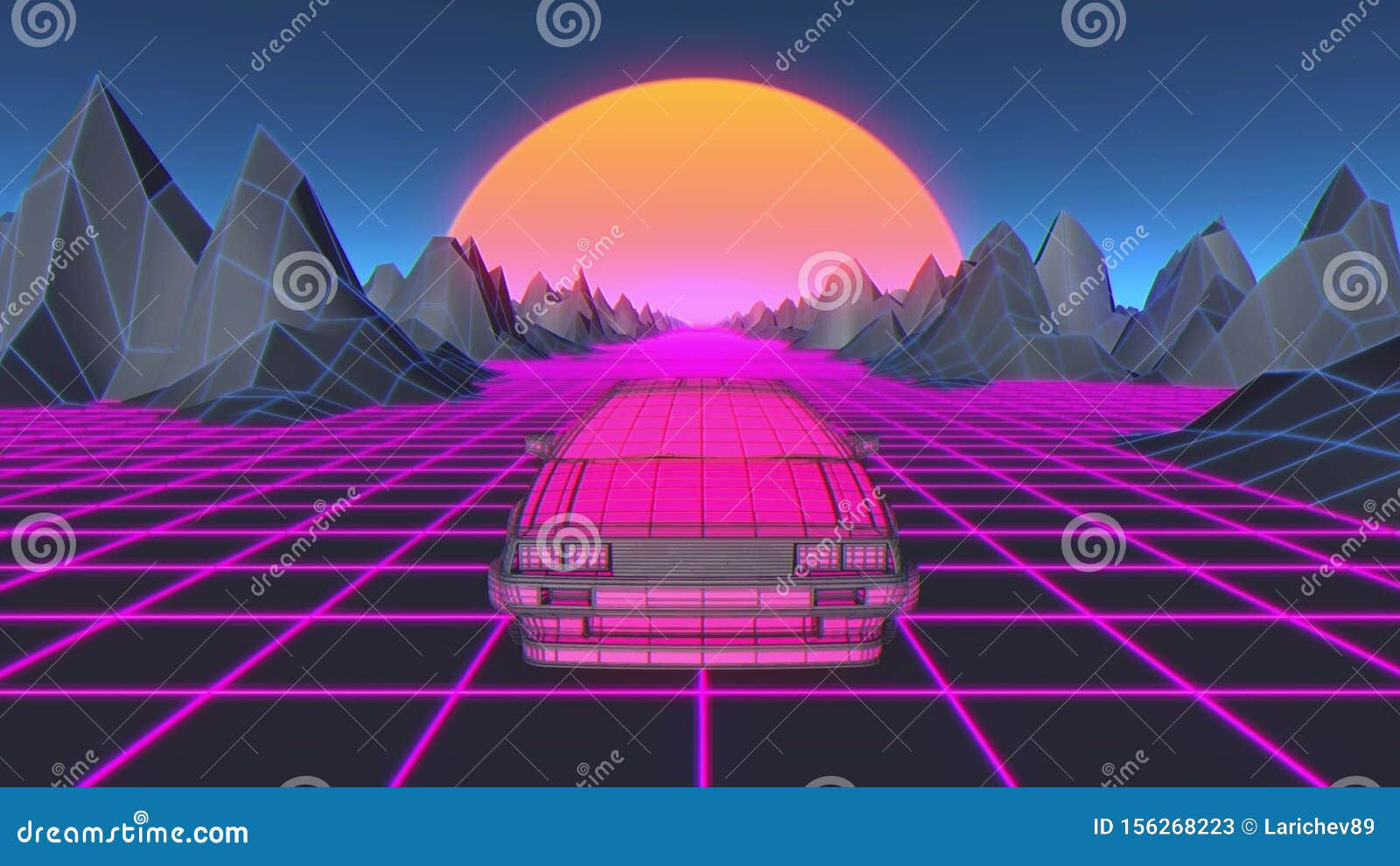 Wallpaper #de-kTJMBMN-XEVvV7z4q153 80s Retro Sci Fi Background with Car Futuristic Synth Retro Wave 3D