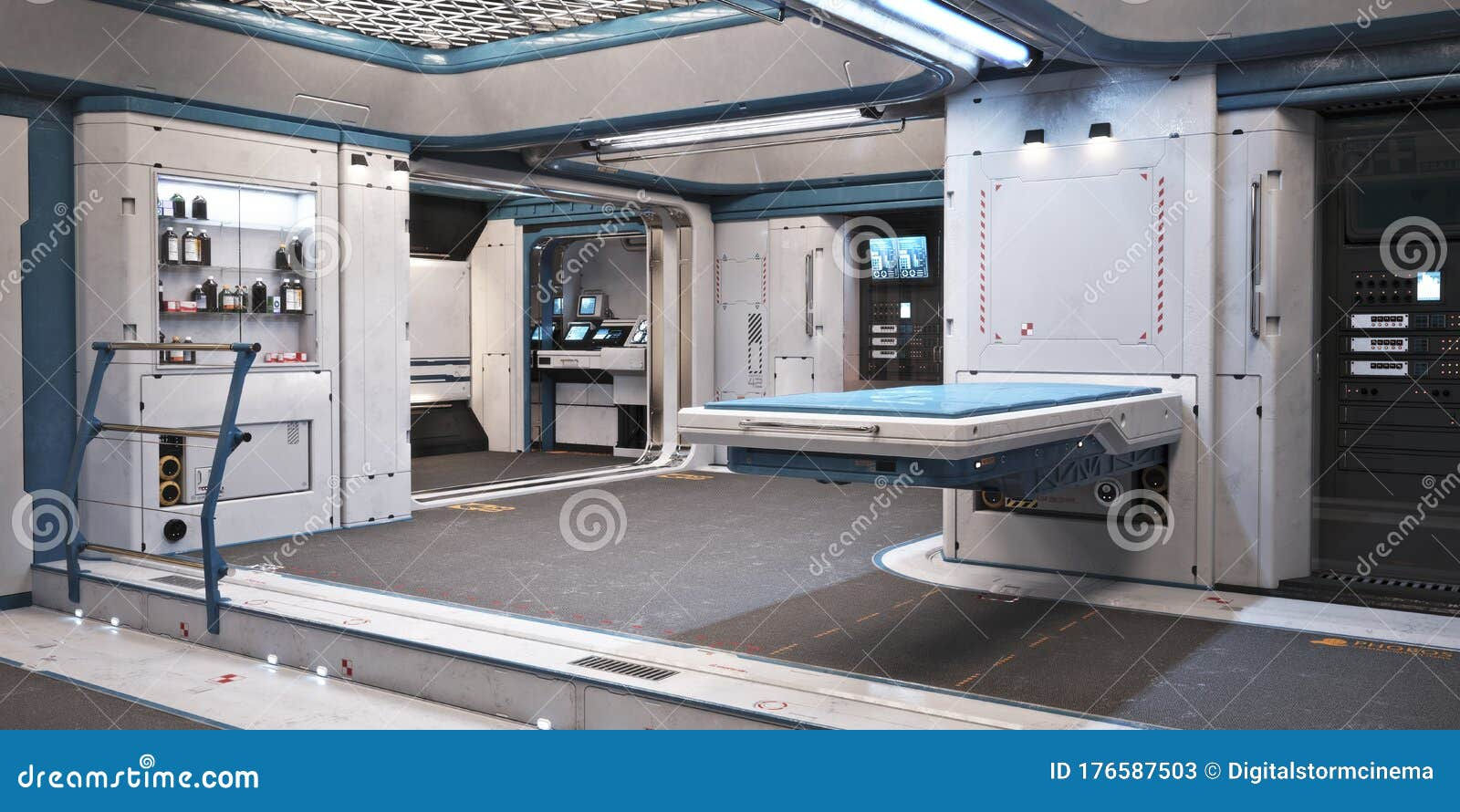 Wallpaper #JWeN-JIBSpphPi3-Nooi245 Sci Fi Futuristic Interior of a Medical Bay with Treatment Bed and