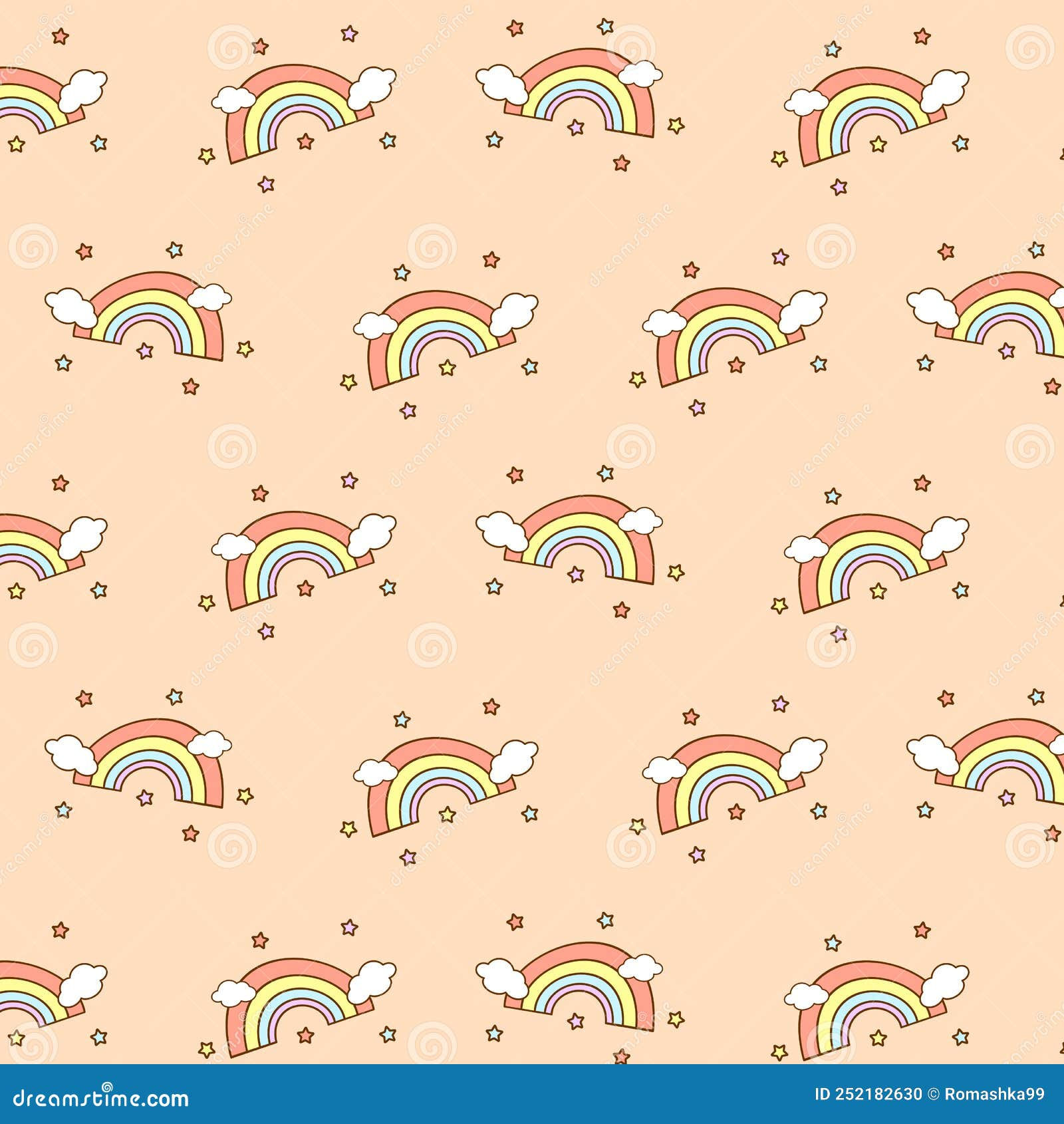 Wallpaper #_2eP9ZIBSpphPi3-1n_c172 Simple Pattern with Doodle Rainbows Clouds and Stars on Pink