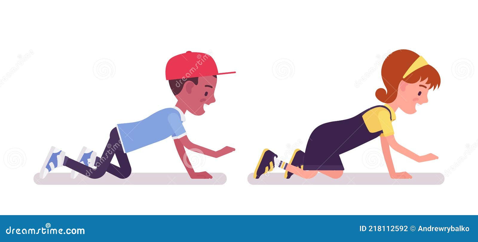 Wallpaper #vmczCZMBSpphPi3-o86c21 School Boy Girl Having Fun Crawling on Hands and Knees Stock Vector