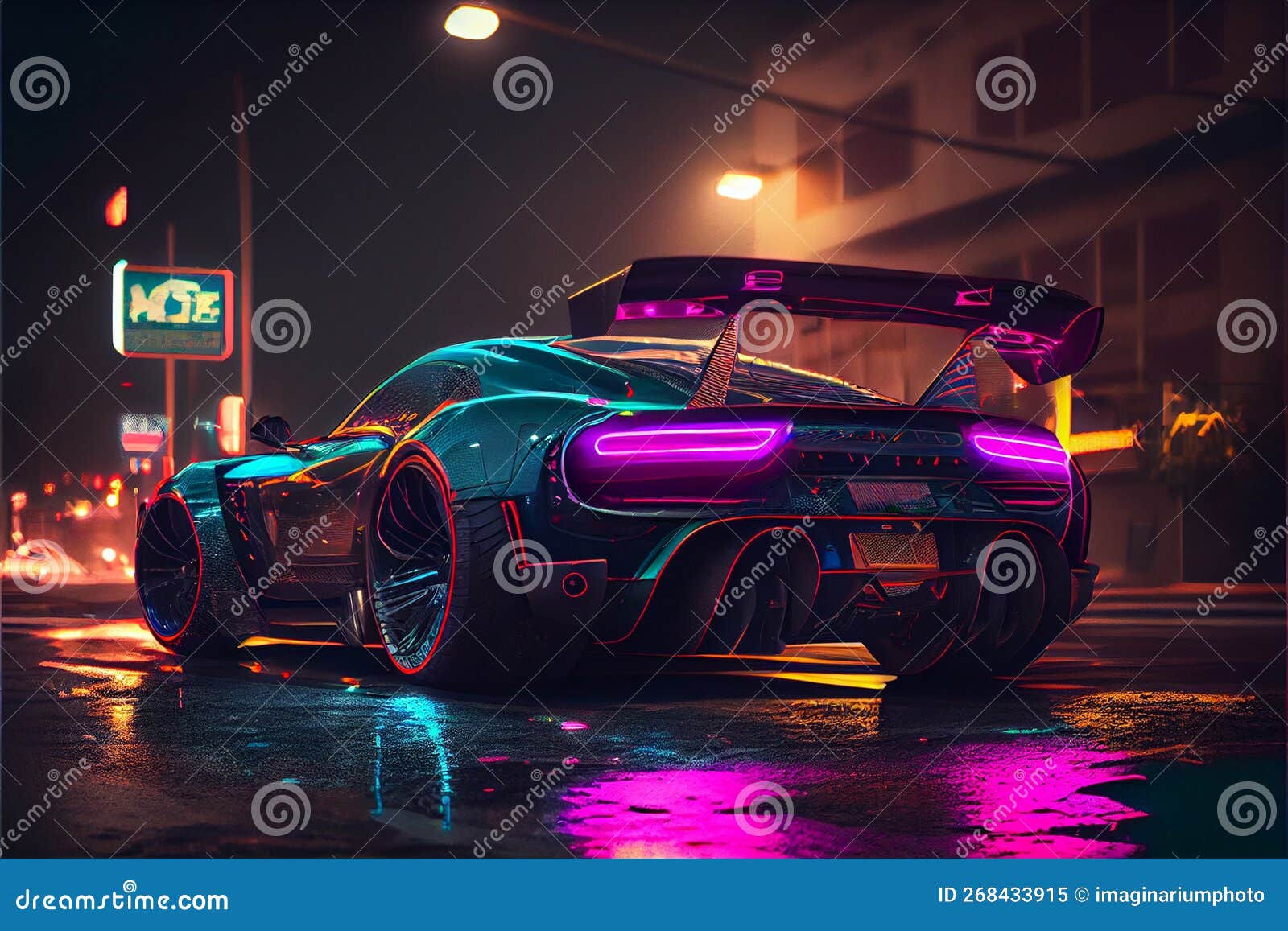 Wallpaper #SACW644BSdW8dNou1RK647 Sports Cyberpunk Futuristic Car on a Neon Cyberpunk Background Royalty