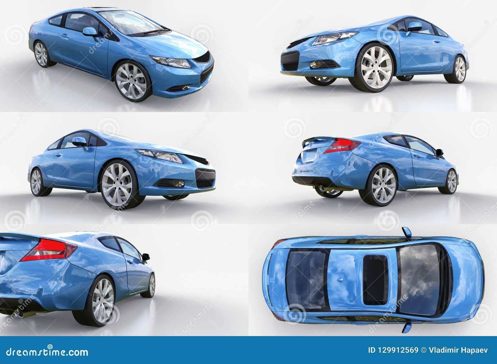 Wallpaper #U0KnPJMBOBpx0NhmacF984 Set Blue Small Sports Car Coupe 3D Rendering Stock Illustration