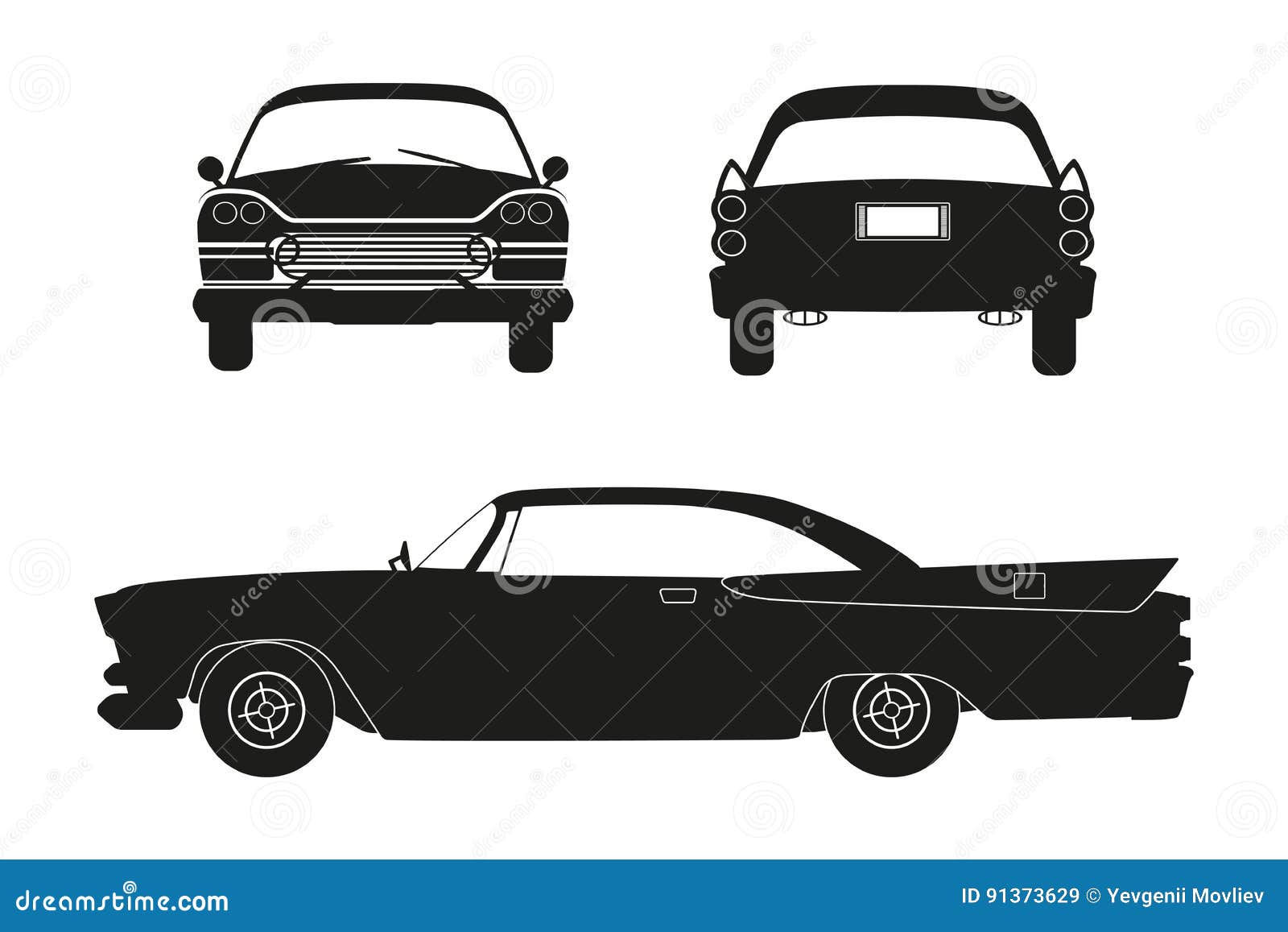 Wallpaper #GGfAC5MBSpphPi3-iNun15 Silhouette of Retro Car Vintage Cabriolet Front Side and Back View