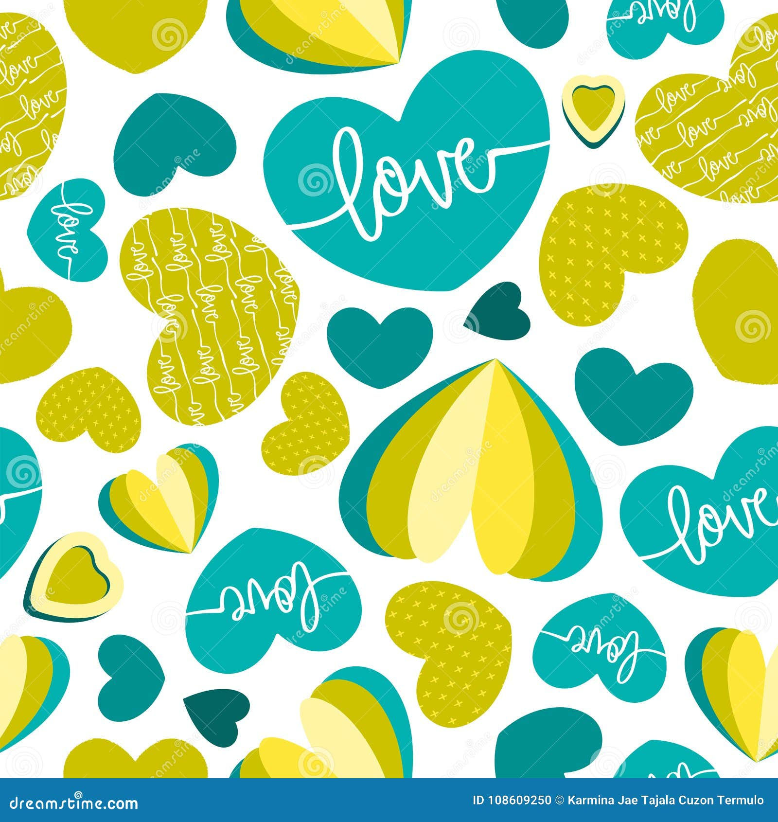 Wallpaper #Tmd395IBSpphPi3-tobx114 Seamless Vector Hearts Pattern with Bright Blue Green Shades of