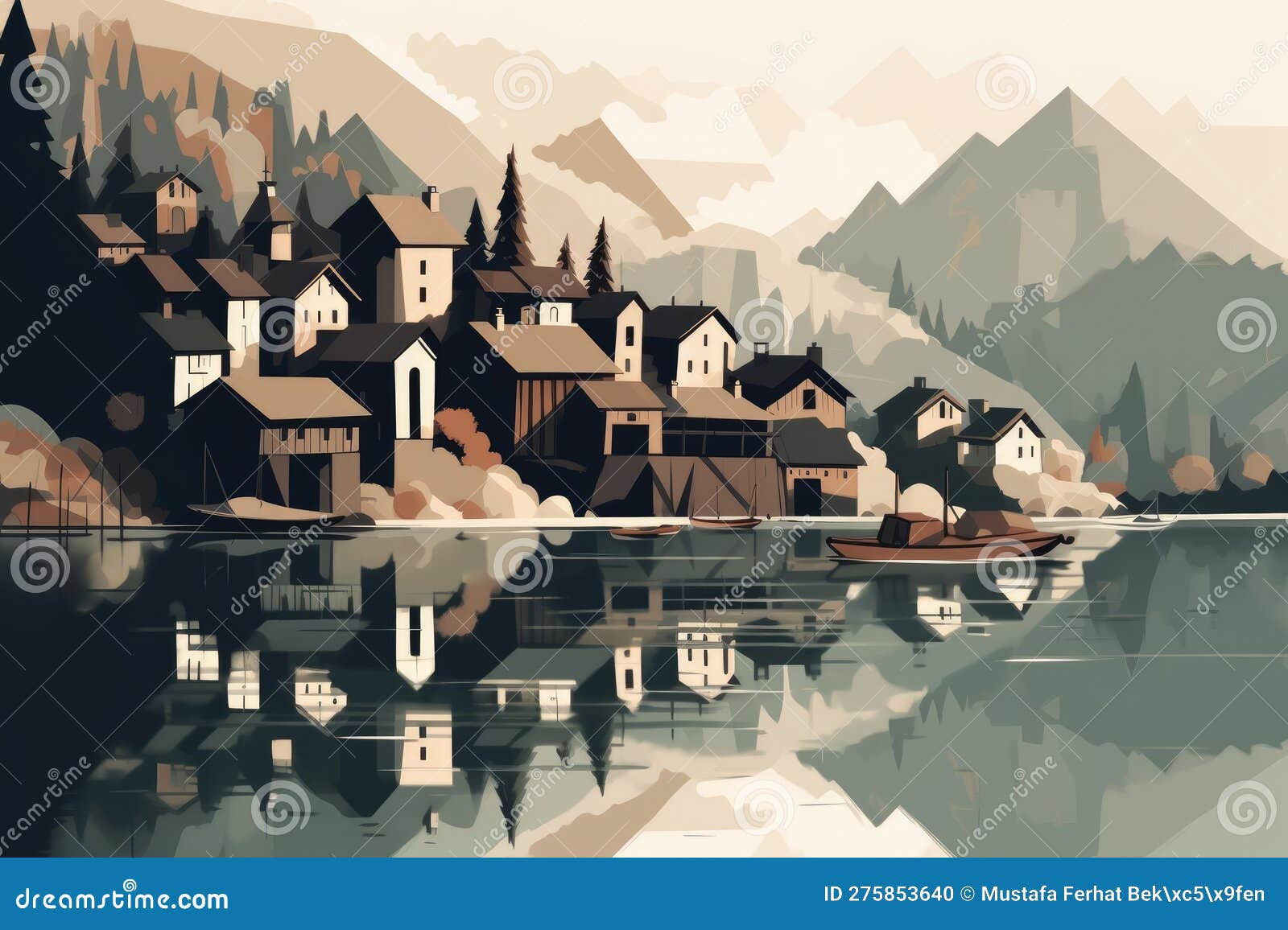Wallpaper #x--qS5MBMN-XEVvVnztn262 Serene and Minimalist Illustration of a Rustic Mountain Cabin Nestled