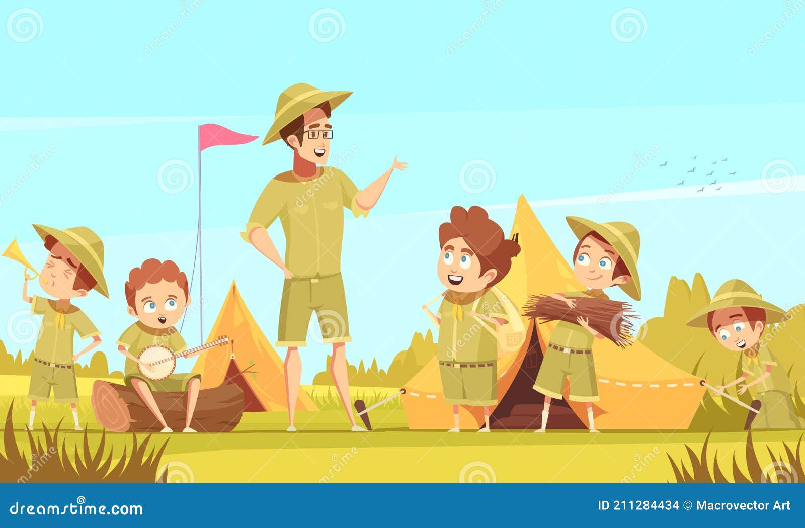 Wallpaper #XZ3oZJcBkAG5jTCHLrHO150 Scouts Camping Retro Cartoon Poster Vector Illustration Cartoondealer