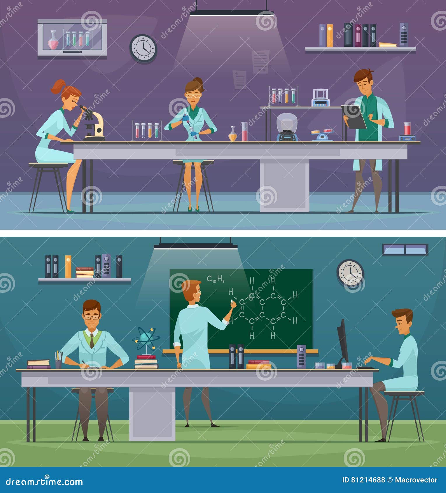 Wallpaper #XZ3oZJcBkAG5jTCHLrHO193 Scientists in Lab Retro Cartoon Poster Vector Illustration