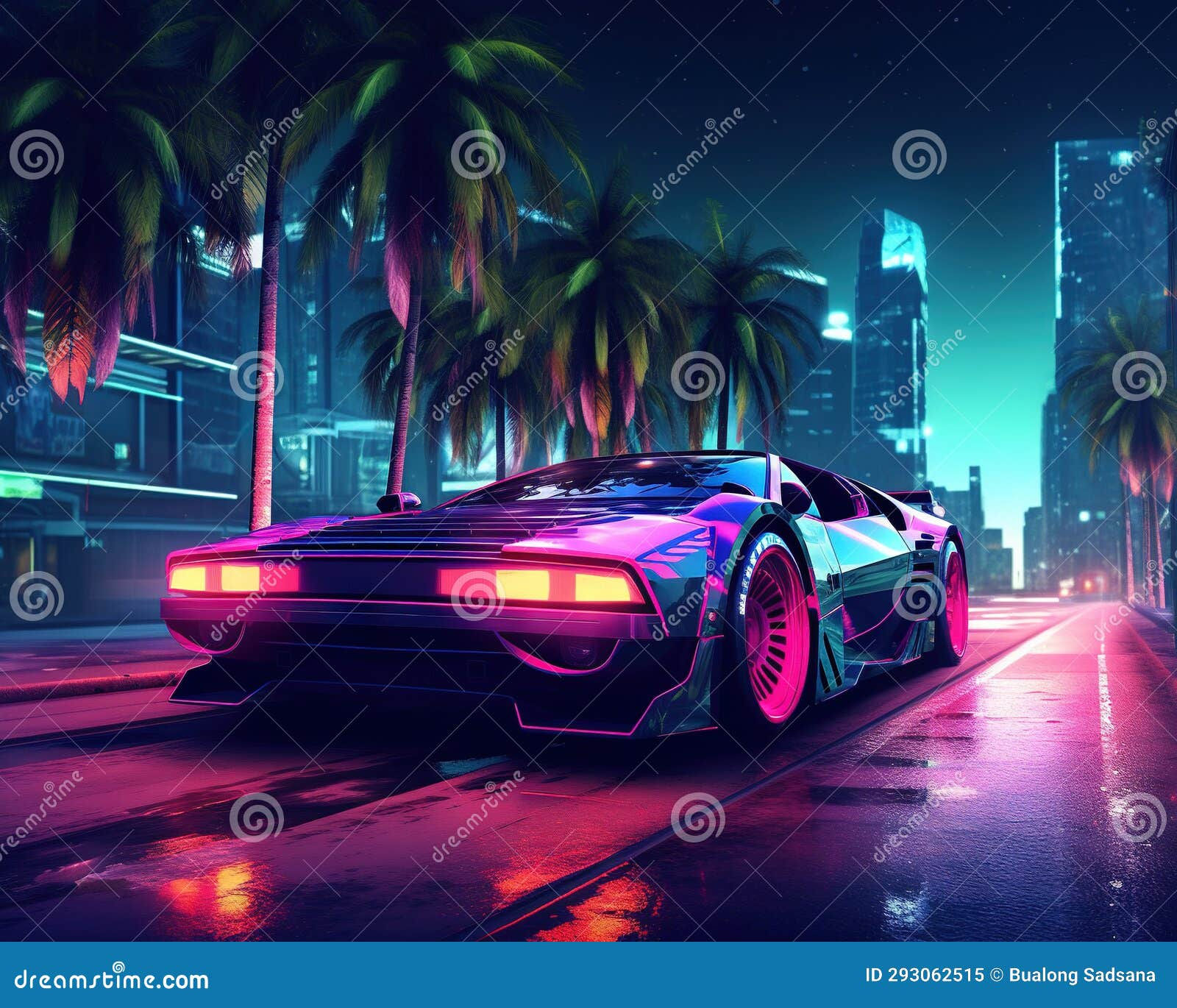 Wallpaper #rGf2-pIBSpphPi3-35I2344 An 80s Synthwave Neon Cyberpunk Car is a Futuristic One Stock