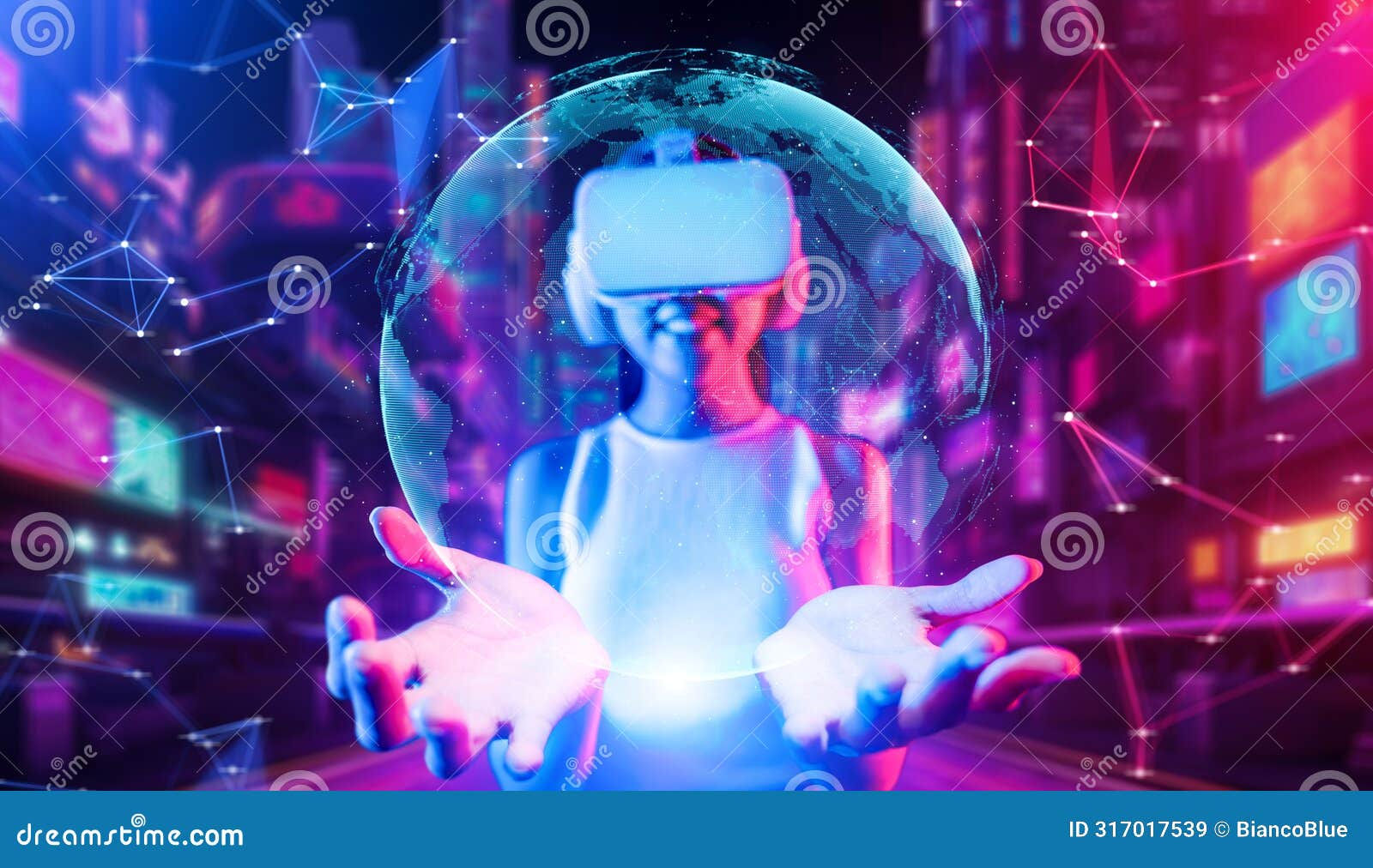 Wallpaper #mGcv8ZIBSpphPi3-O2pF303 Female Connecting Metaverse Seeing and Holding 3D Globe Hologram