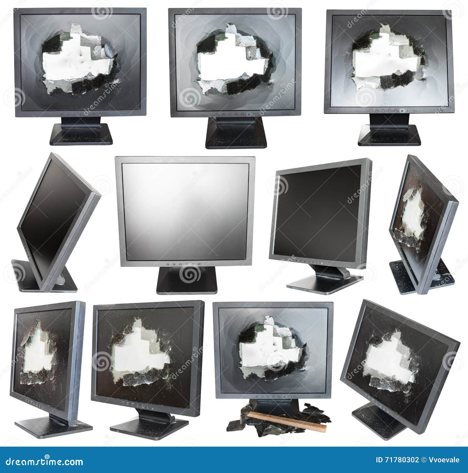 Wallpaper #lkItPZMBOBpx0Nhms8O125 Set of Old Black Lcd Monitors with Broken Screens Stock Photo Image
