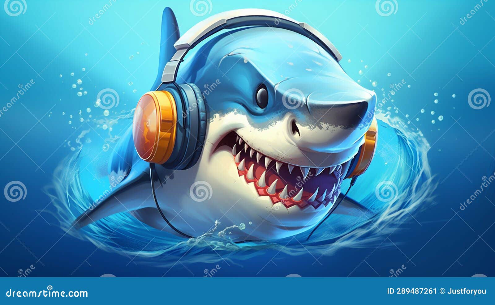 Wallpaper #QEZ1m5cBh-zKMCtLM14q199 Shark with Sunglasses and Headphones on Blue Ocean Background