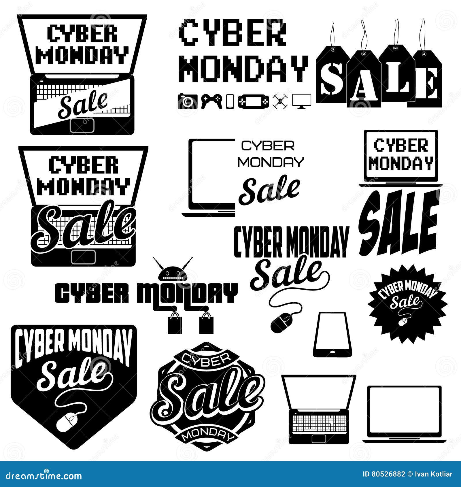 Wallpaper #mmg-HpMBSpphPi3-xiio96 Set of Cyber Monday Labels and Badges on White Background Stock Vector