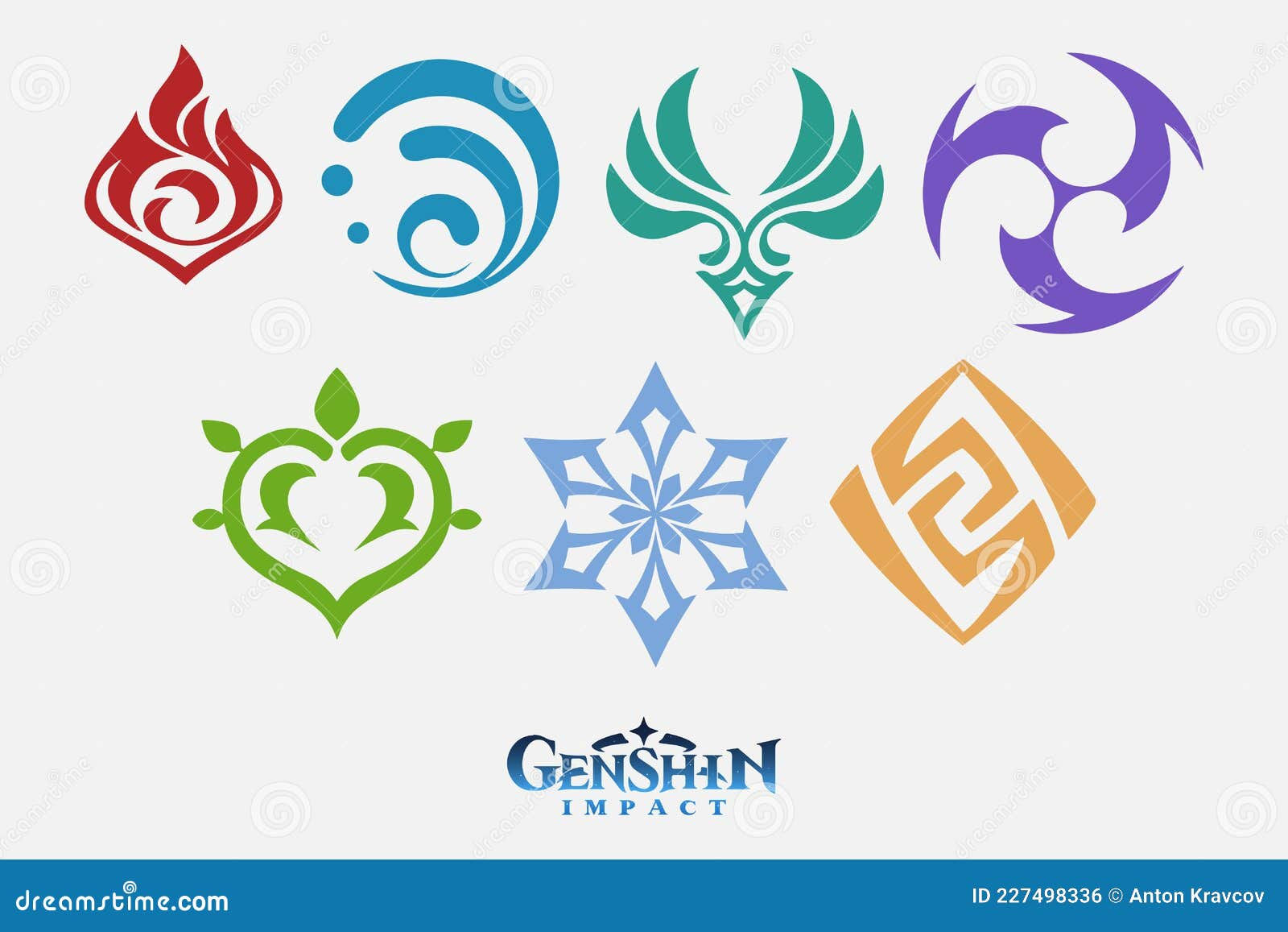 Wallpaper #5mdt8JIBSpphPi3-RGZx197 Genshin Impact Logo and Elements Icons Set Editorial Photo