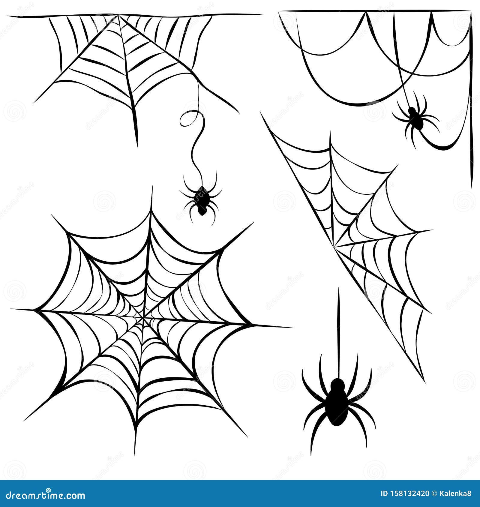 Wallpaper #WRnNEo8BtGB6xQ78GGR146 Set of Black Cobweb and Hanging Spiders Isolated on White Background