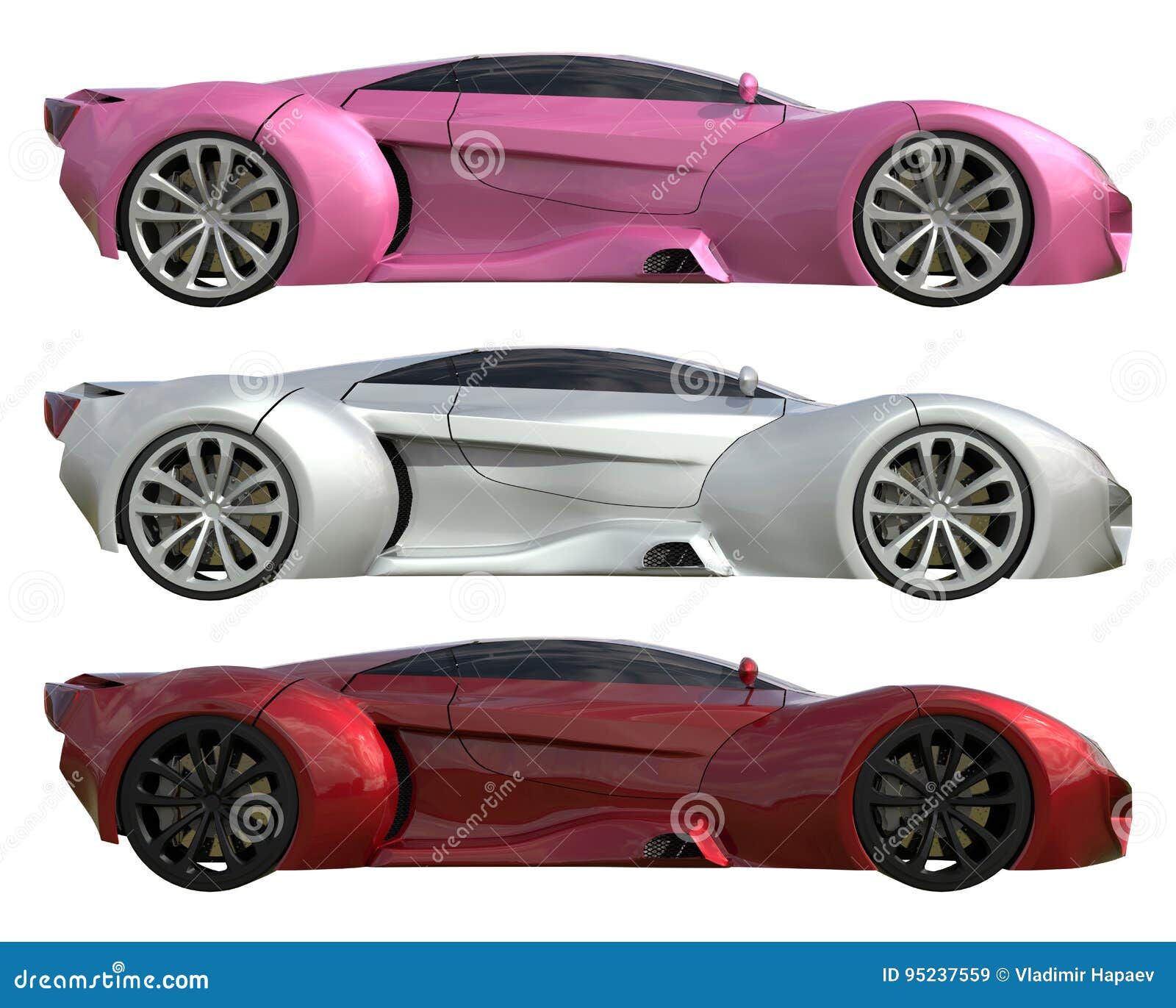 Wallpaper #omepDZMBSpphPi3-A-Z6158 A Set of Three Conceptual Racing Cars of One Model of Pink Gray and
